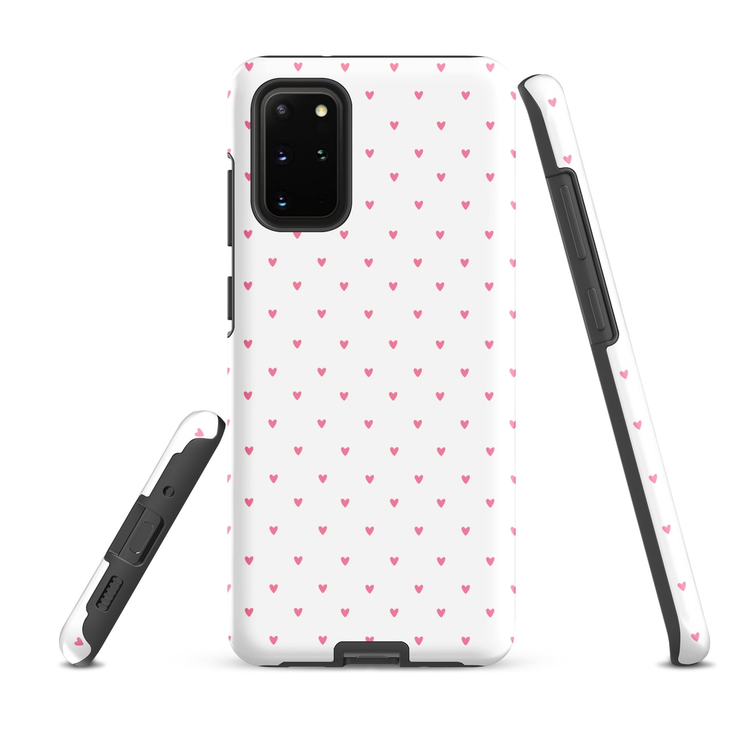 Phone Case for Samsung Galaxy with heart-dot pattern showcasing playful pink hearts on a white background, perfect modern accessory.