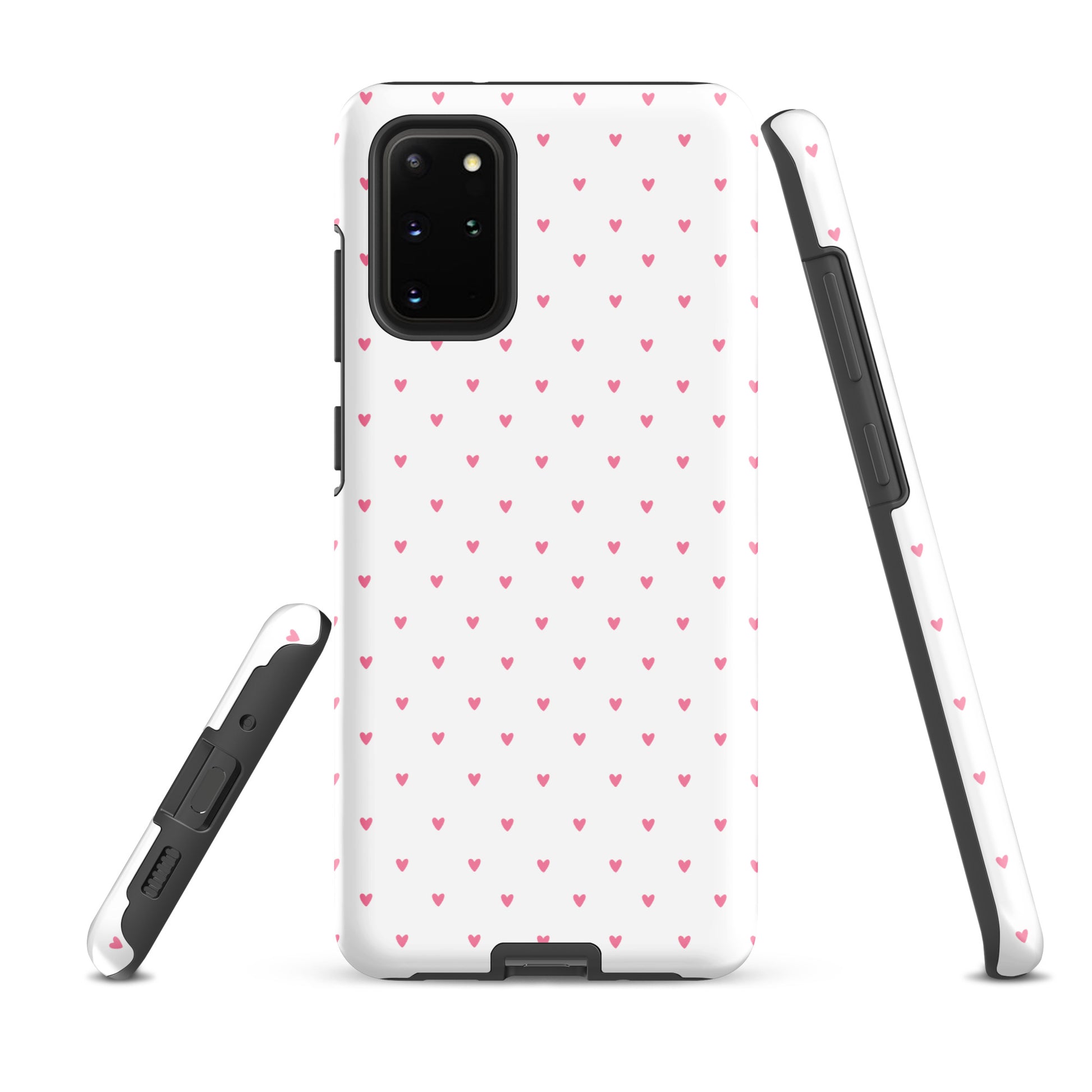 Phone Case for Samsung Galaxy with heart-dot pattern showcasing playful pink hearts on a white background, perfect modern accessory.