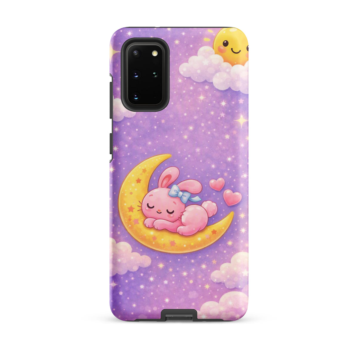 Phone Case for Samsung Galaxy - Cute, Cozy, Dreamy Bunny Moon Design with pink bunny on crescent moon and stars.