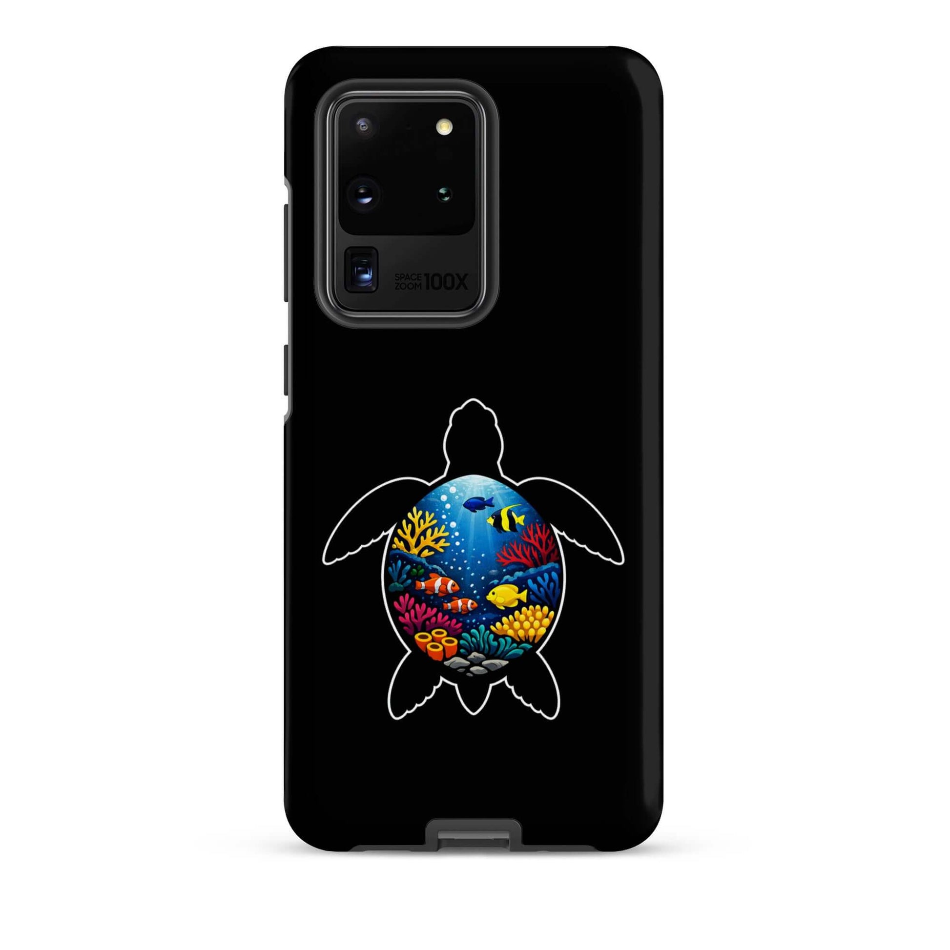 Phone case for Samsung Galaxy featuring vibrant sea turtle reef design with coral scene