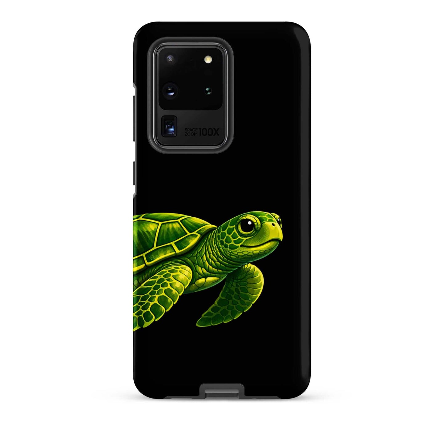 Phone case featuring vibrant sea turtle design on a sleek black background for Samsung Galaxy.