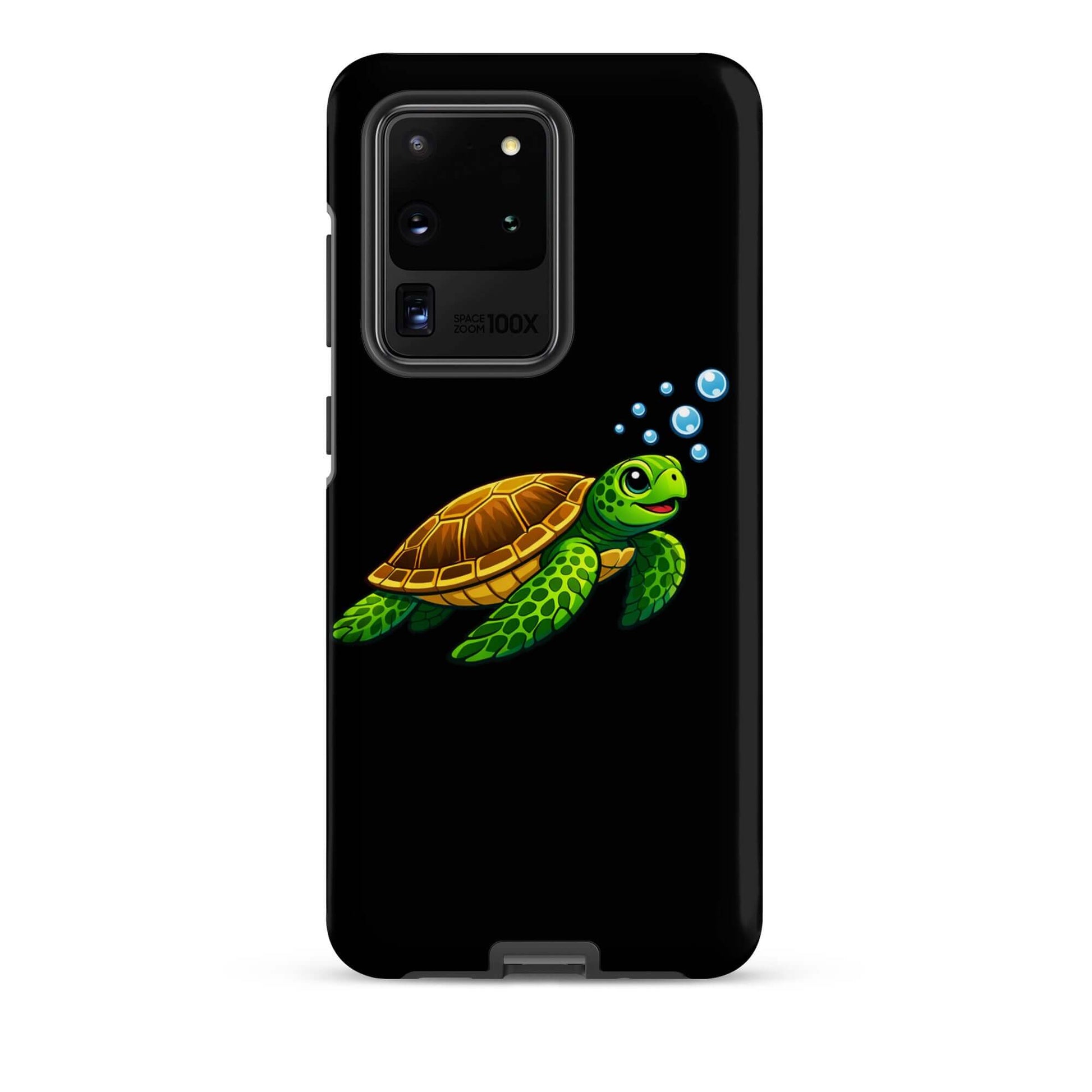 Phone Case featuring a joyful sea turtle design with vibrant colors and playful bubbles.