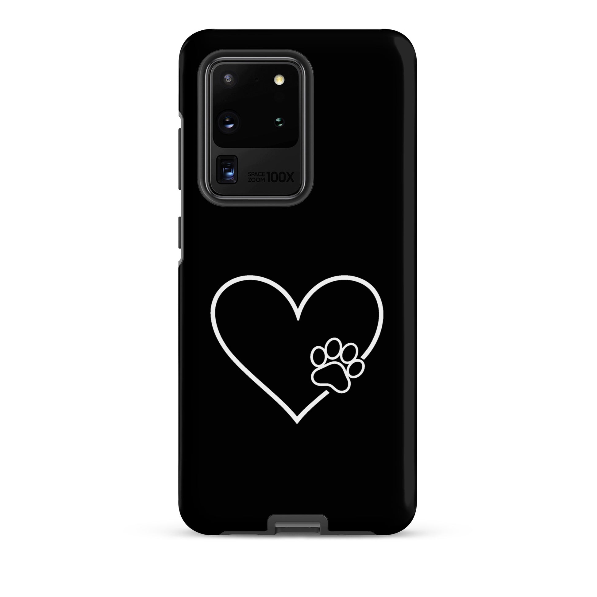 Phone Case for Samsung Galaxy with elegant heart and paw print design, symbolizing love and loyalty for pet enthusiasts.