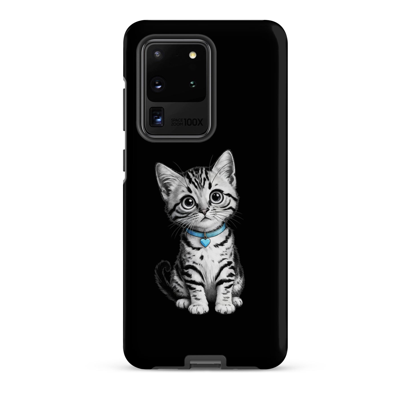 Phone Case with pencil-sketch kitten and blue heart charm for Samsung Galaxy