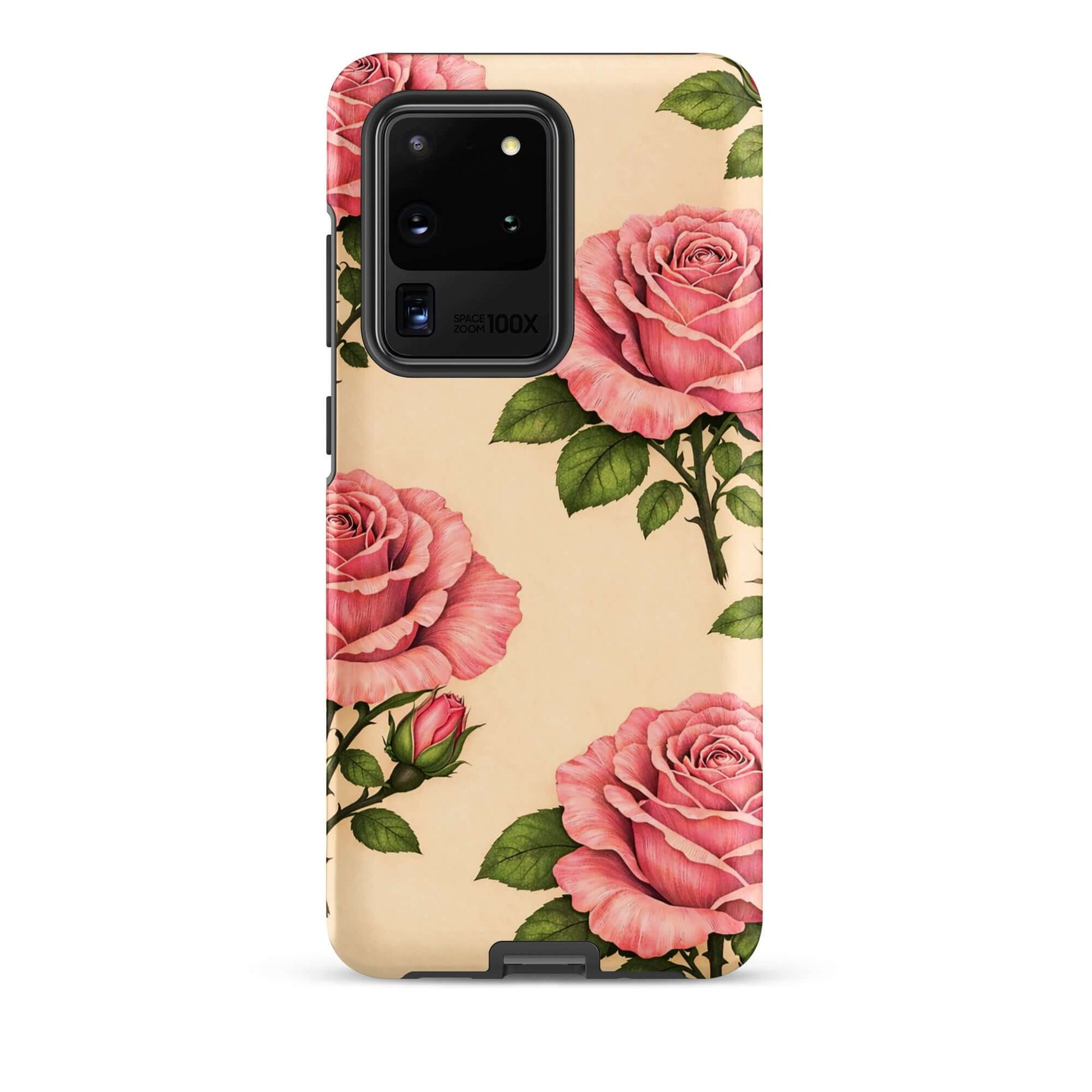 Phone Case for Samsung Galaxy featuring pink roses on cream background
