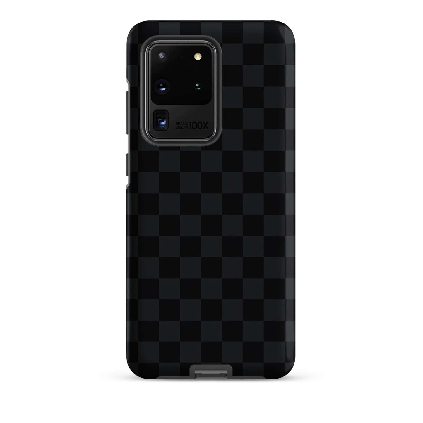 Phone Case for Samsung Galaxy with black and charcoal checkered design, adding stylish protection.