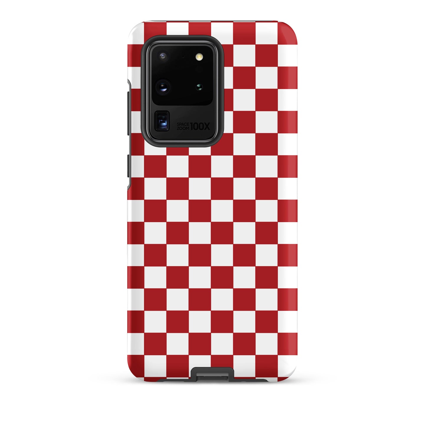 Crimson Red Checkered Phone Case for Samsung Galaxy, playful design, enhances style and personality, bold and fun phone accessory