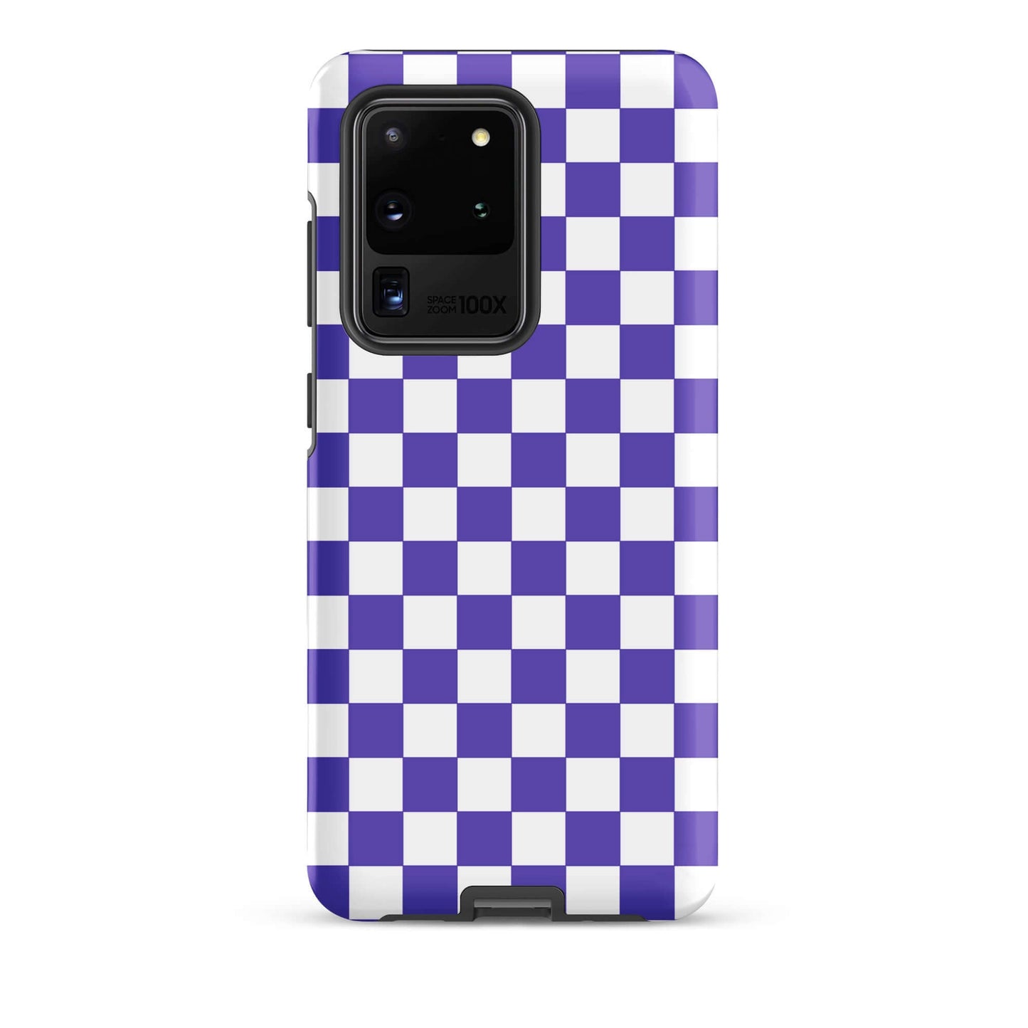 Phone Case for Samsung Galaxy with purple and white checkered pattern for stylish look