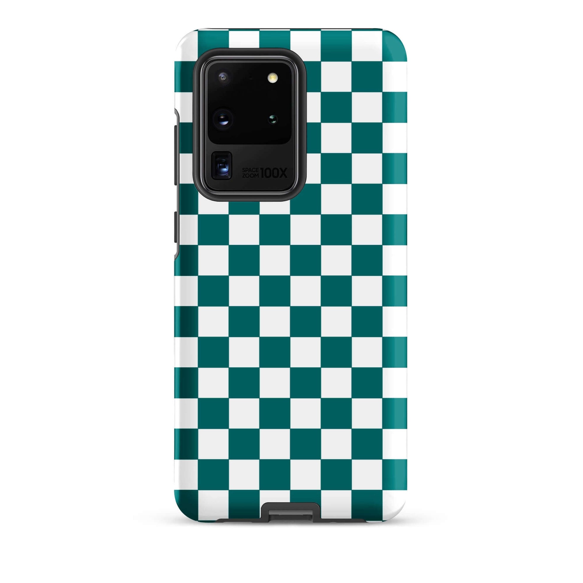 Phone Case for Samsung Galaxy with teal and white checkered design, perfect for adding style and personality to your device.