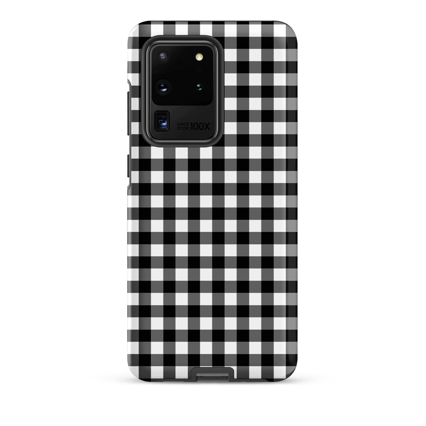 Phone Case for Samsung Galaxy with black-and-white gingham pattern, offering style and protection.