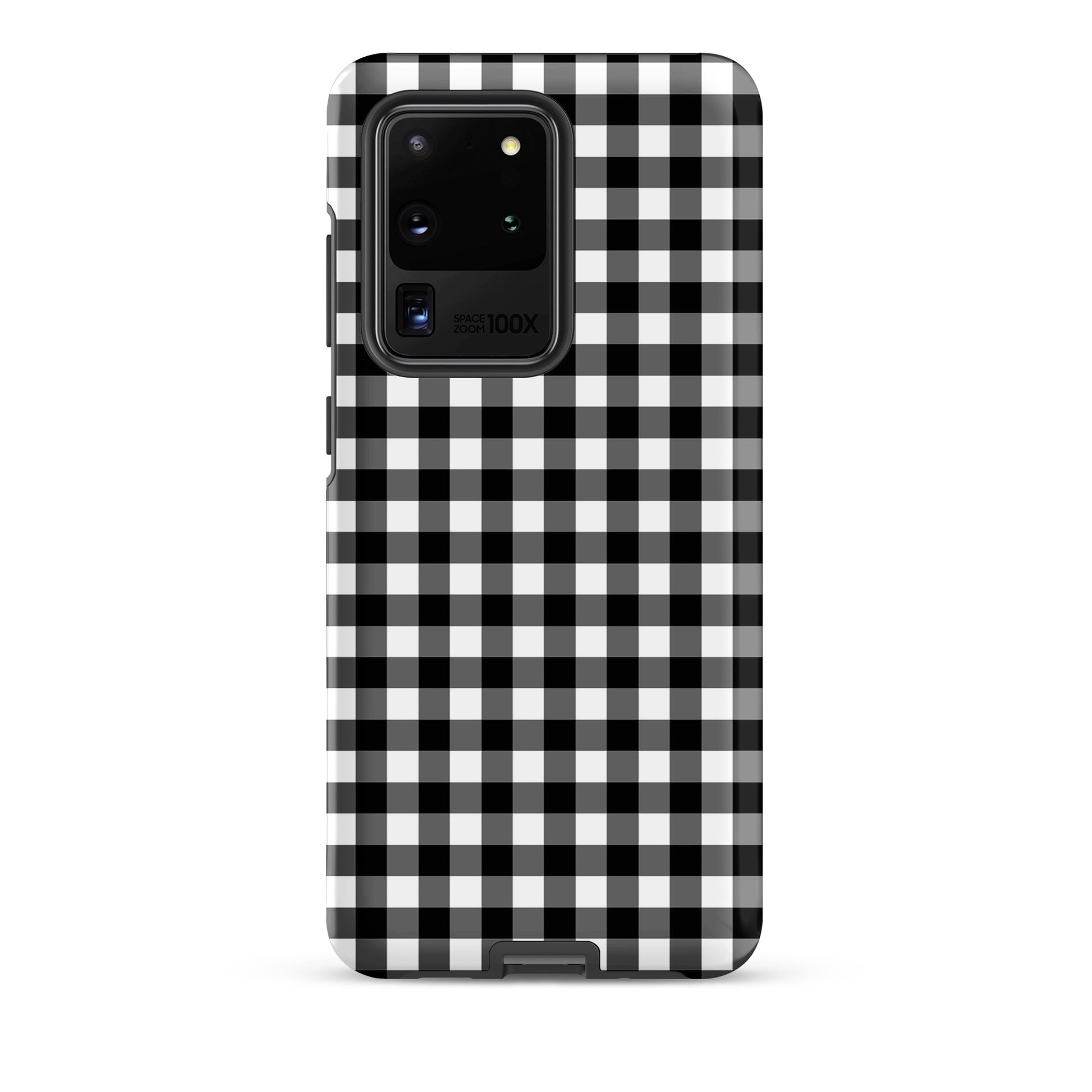 Phone Case for Samsung Galaxy with black-and-white gingham pattern, offering style and protection.