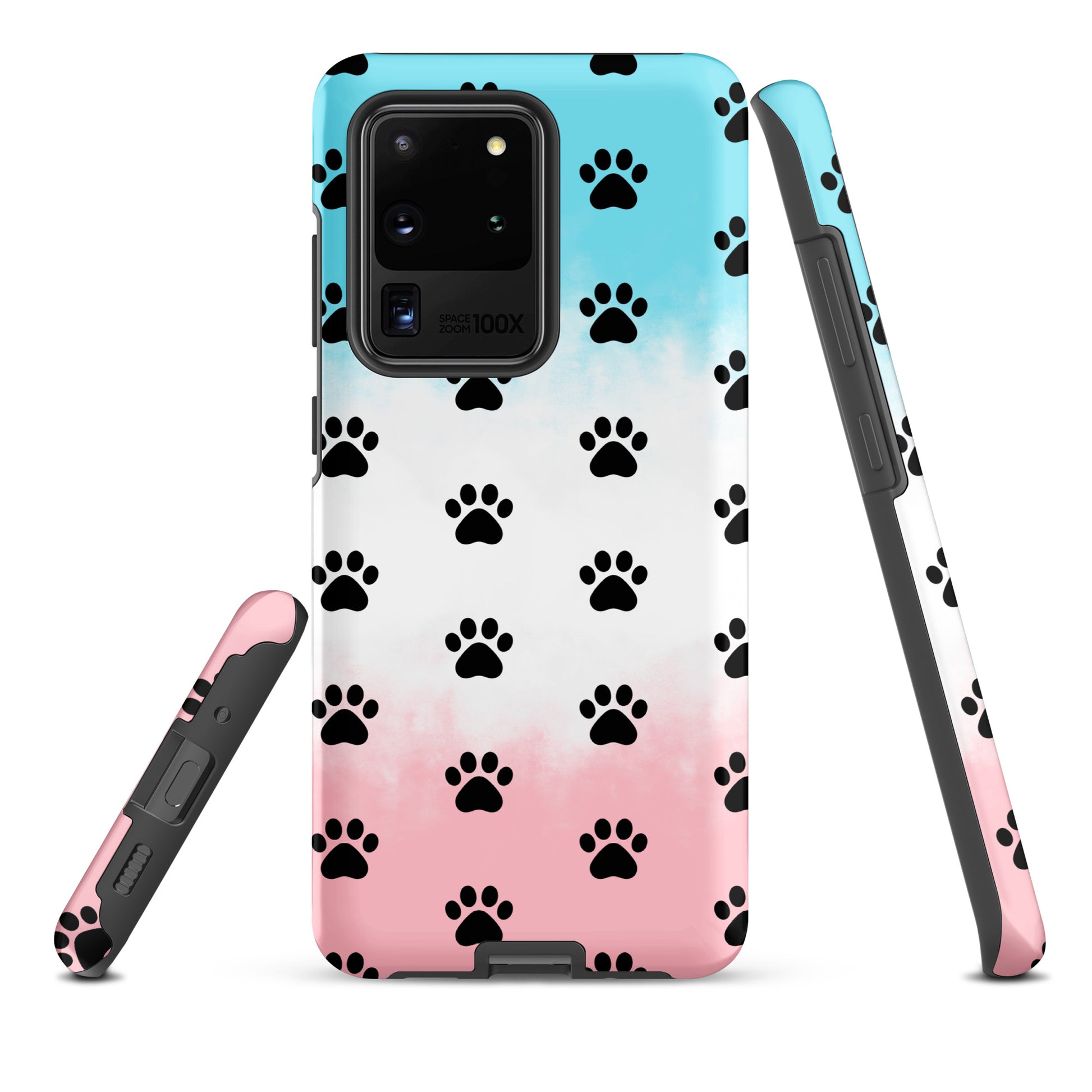 Phone Case for Samsung Galaxy with paw print pattern, perfect for pet lovers who enjoy a minimalist style and transparent design.