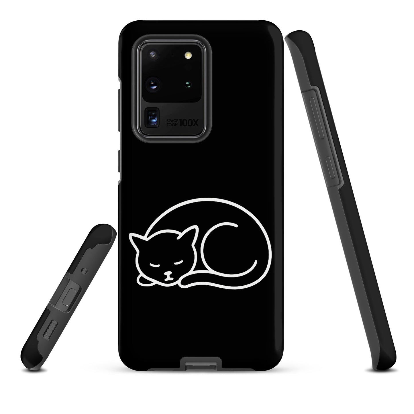 Phone Case for Samsung Galaxy with minimalist curled-up cat design, dual-layer protection for cat lovers