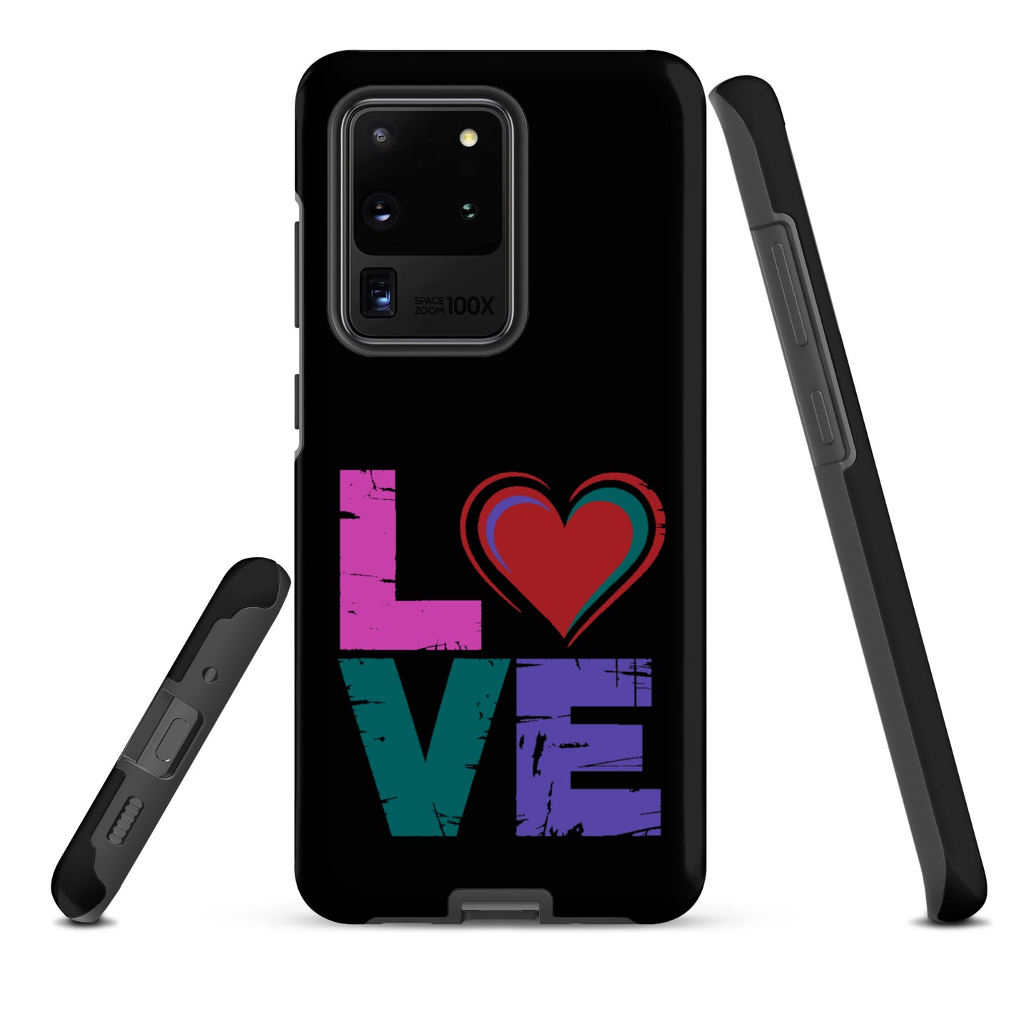 Phone Case: Love Dual Layer Tough Case for Samsung Galaxy featuring 'love' design with heart