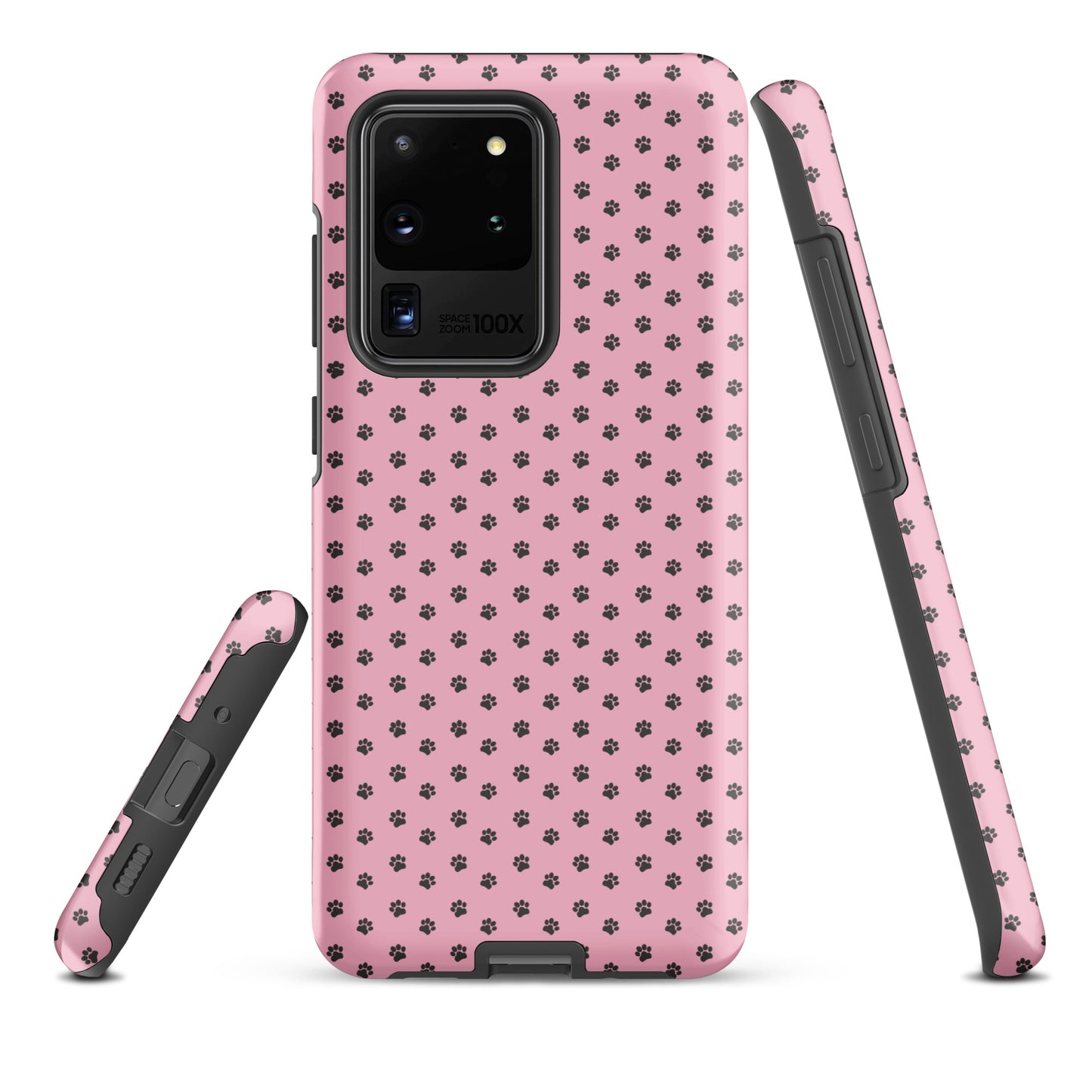 Phone Case Samsung Galaxy with pink paw-print design, playful protection for pet lovers.