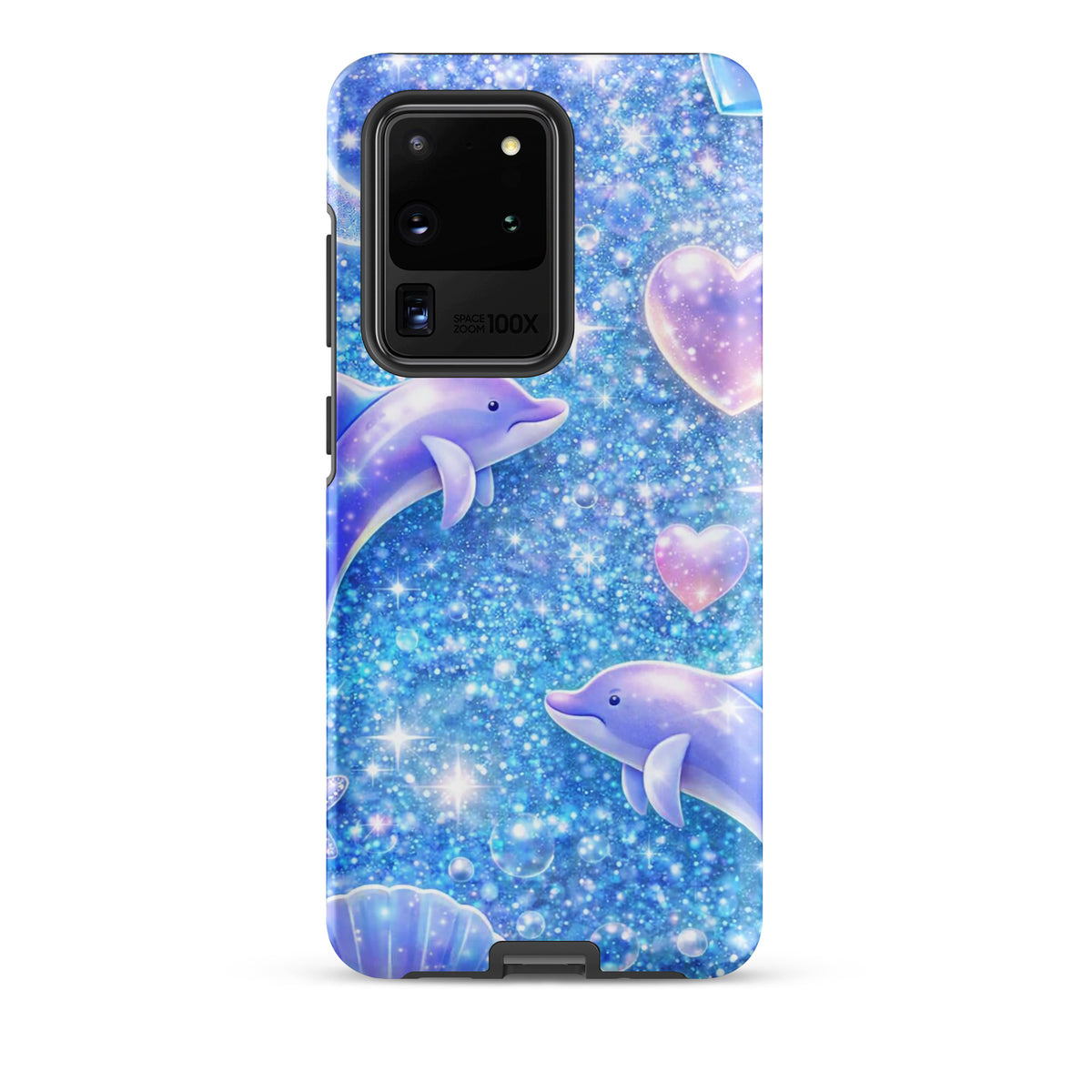 Phone Case for Samsung Galaxy with Ocean Glitter Dolphins and celestial accents