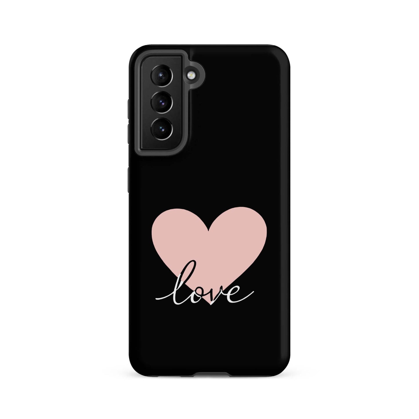 Phone Case Samsung Galaxy featuring a pink heart and script 'love' design, perfect for stylish protection.