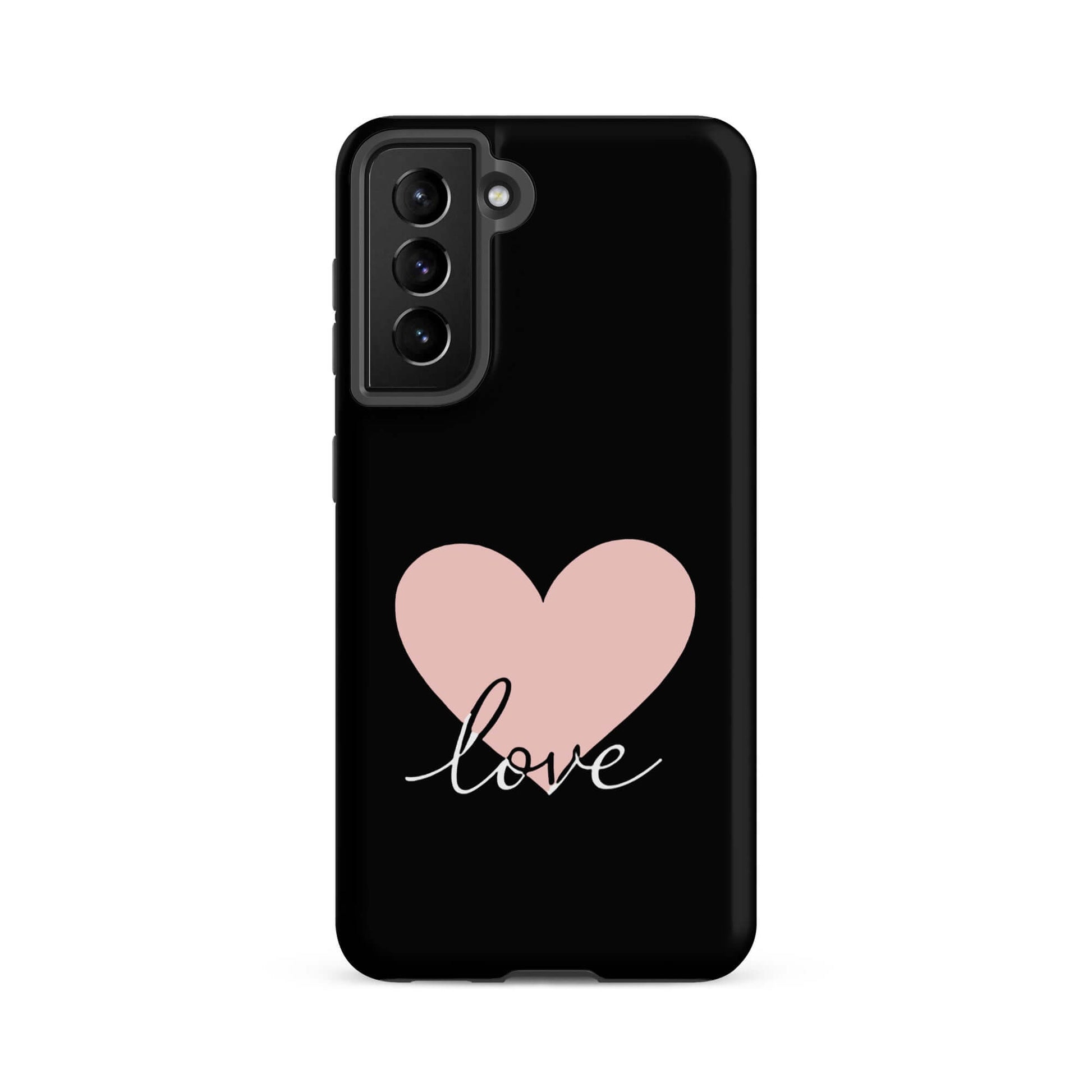 Phone Case Samsung Galaxy featuring a pink heart and script 'love' design, perfect for stylish protection.