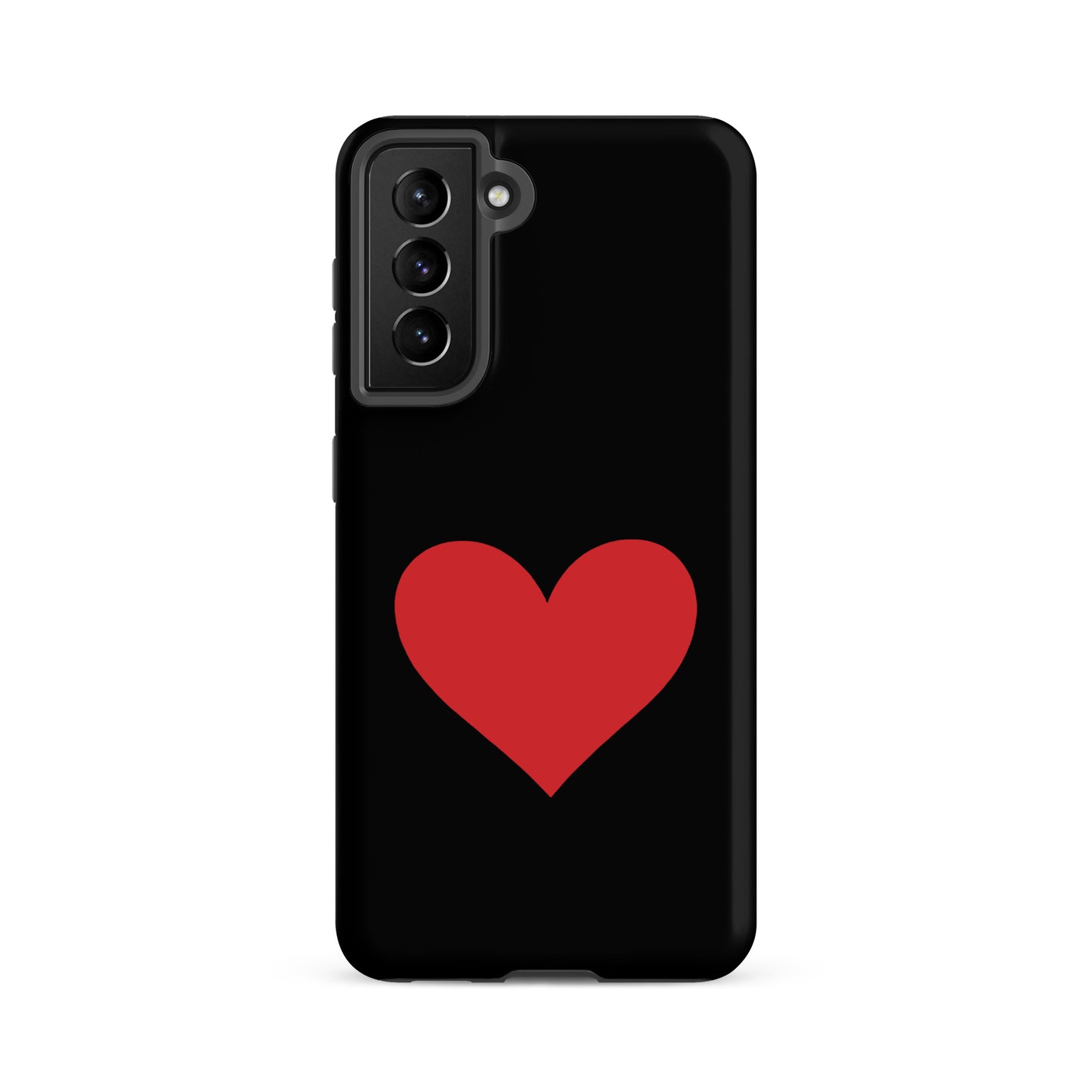 Phone Case for Samsung Galaxy featuring a bold red heart design on a black background, stylish and protective.