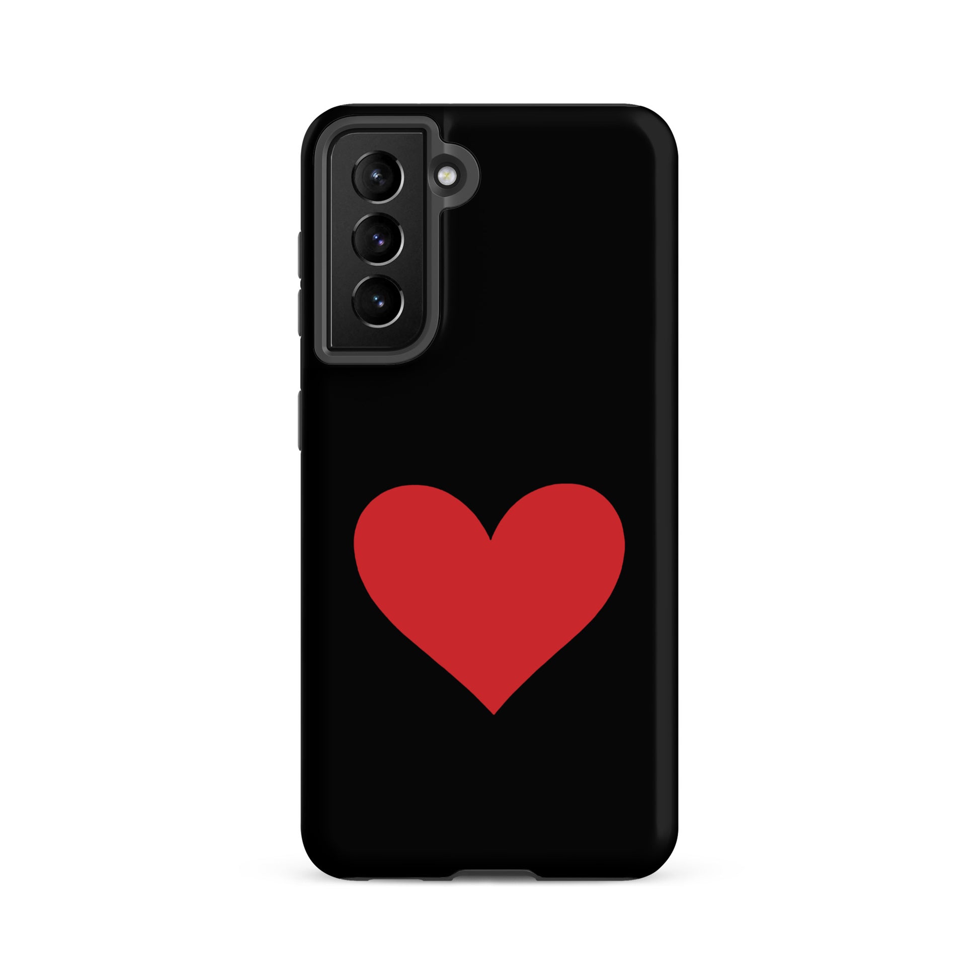 Phone Case for Samsung Galaxy featuring a bold red heart design on a black background, stylish and protective.
