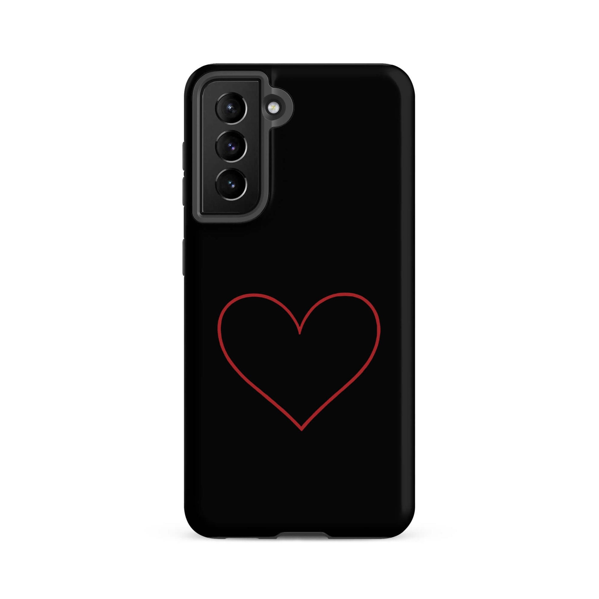 Phone Case for Samsung Galaxy featuring a minimalist crimson heart design on a sleek black background.