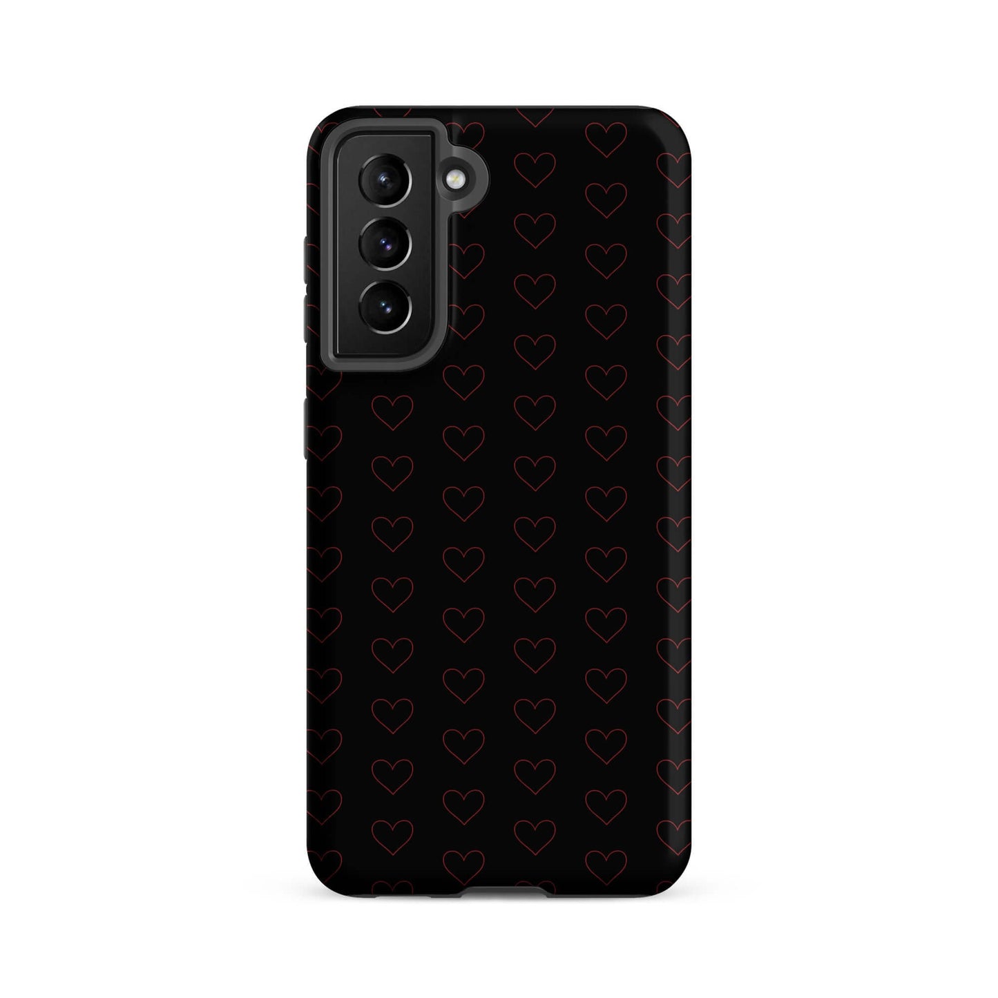 Phone Case for Samsung Galaxy featuring a modern crimson heart pattern on a sleek black background.