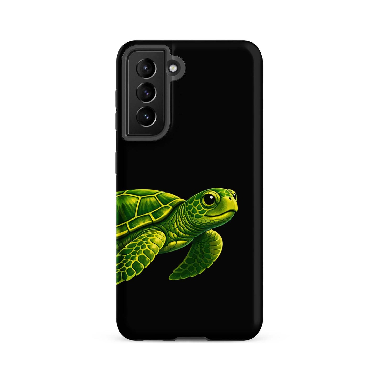 Phone case featuring a vibrant sea turtle design on a black background for Samsung Galaxy.