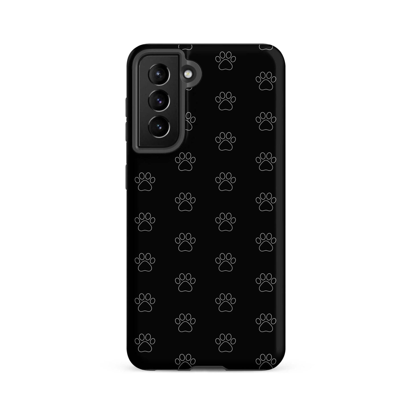 Phone Case for Samsung Galaxy with black paw print pattern, perfect for pet lovers.