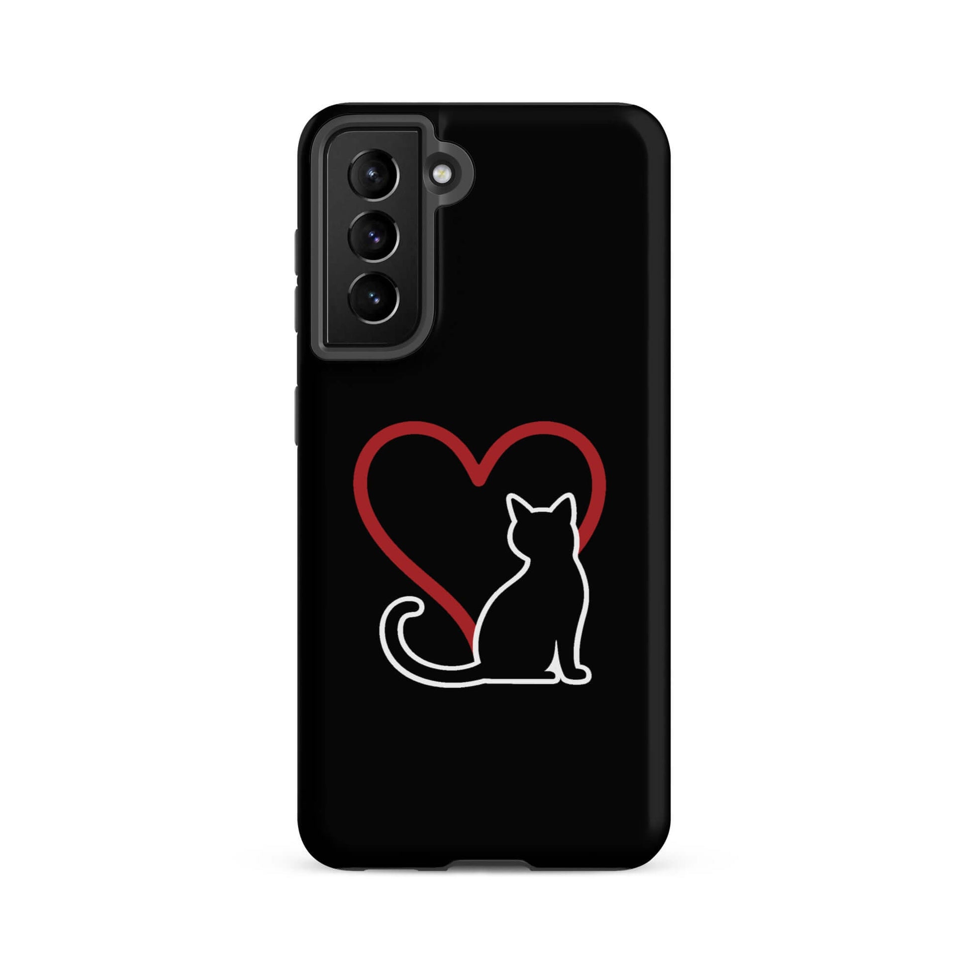 Phone Case for Samsung Galaxy featuring a cat silhouette next to a heart, elegant design for cat lovers.