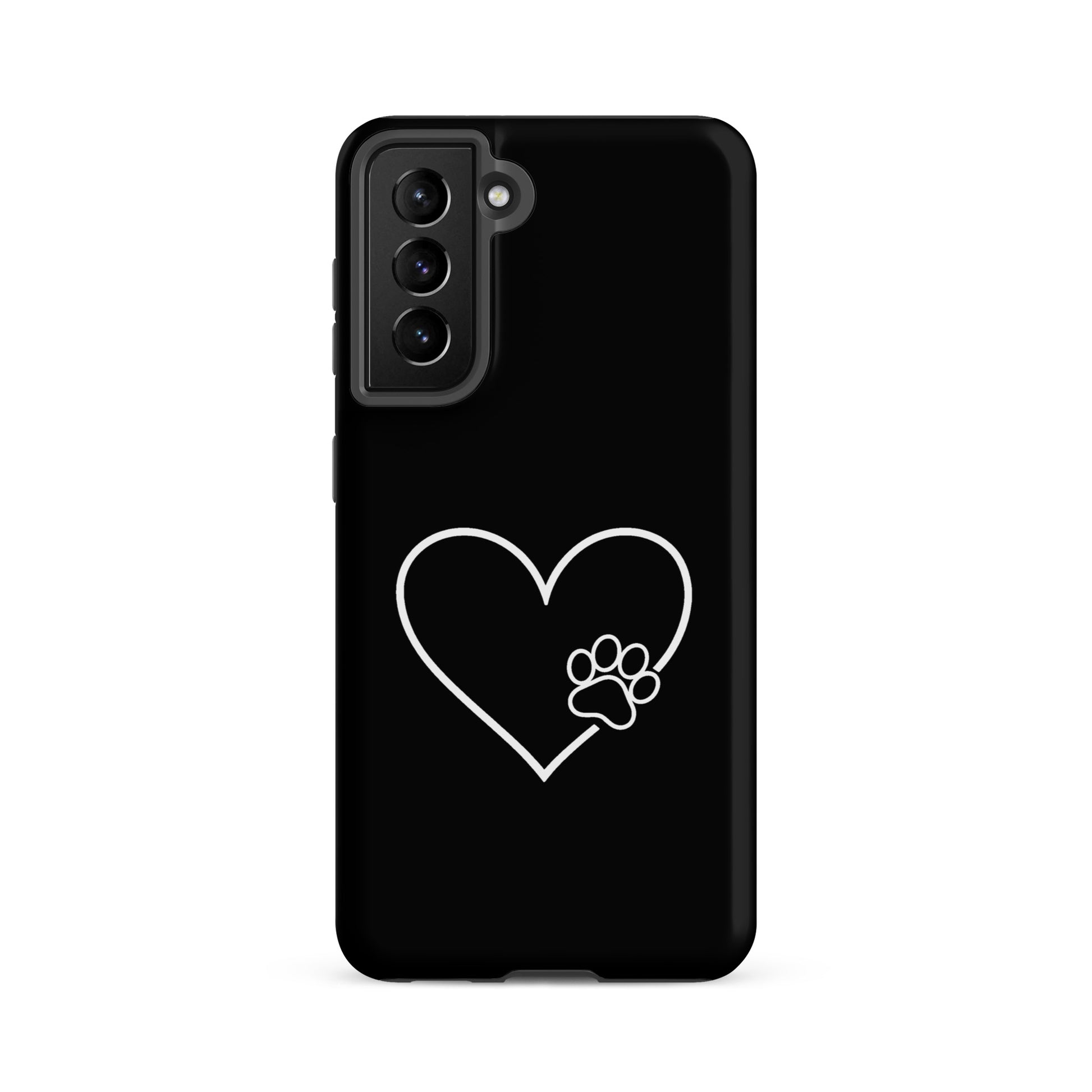 Phone Case for Samsung Galaxy with white heart and black paw print design