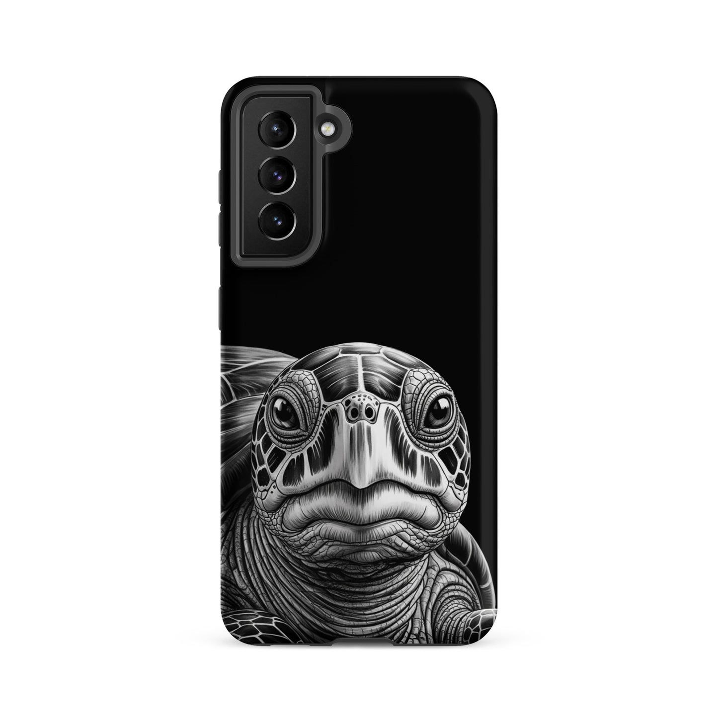 Phone Case for Samsung Galaxy with realistic ancient sea turtle sketch in black and white, symbolizing wisdom and protection.