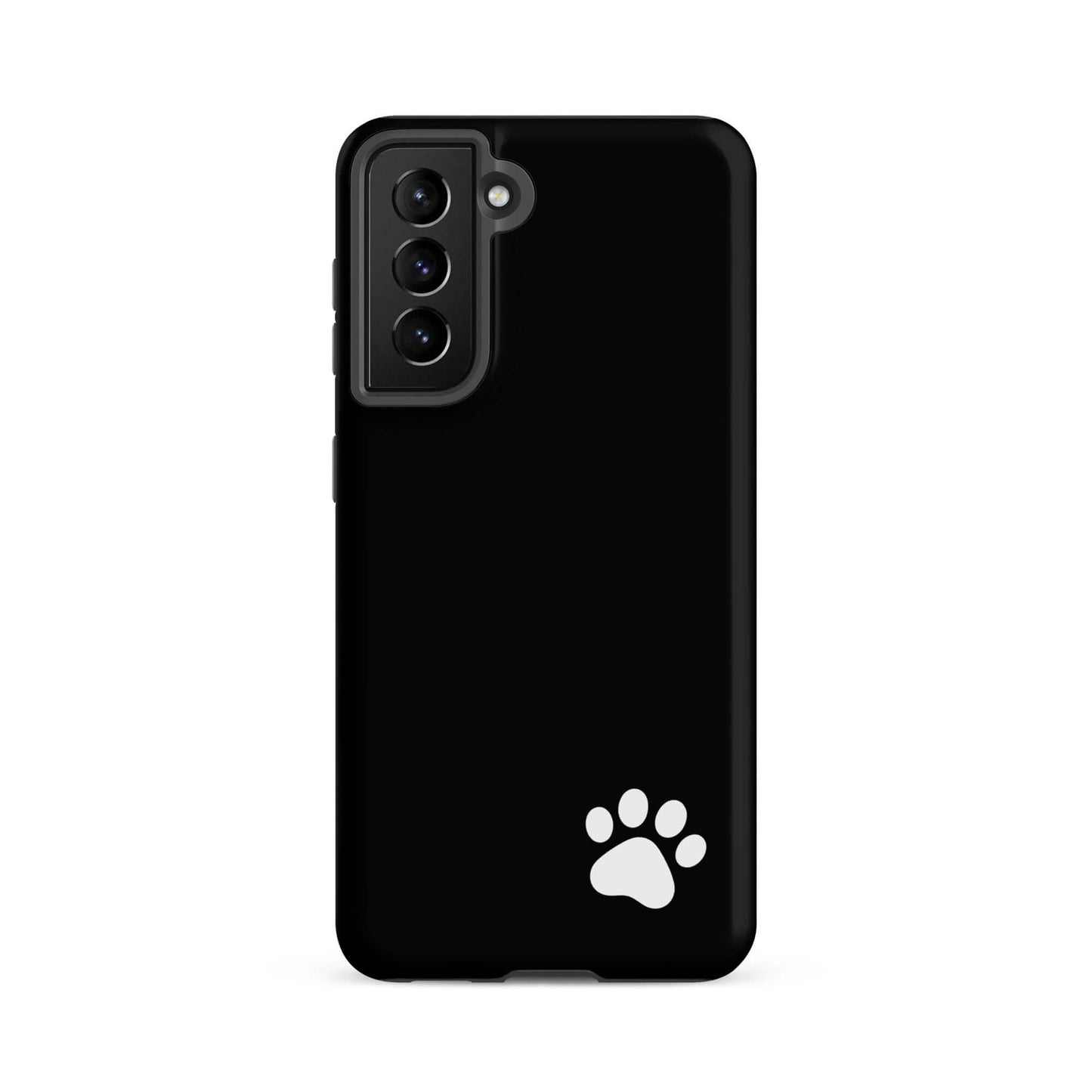 Black Phone Case for Samsung Galaxy with white paw print design, sleek minimalist style, ideal for pet lovers seeking a tough and stylish case.