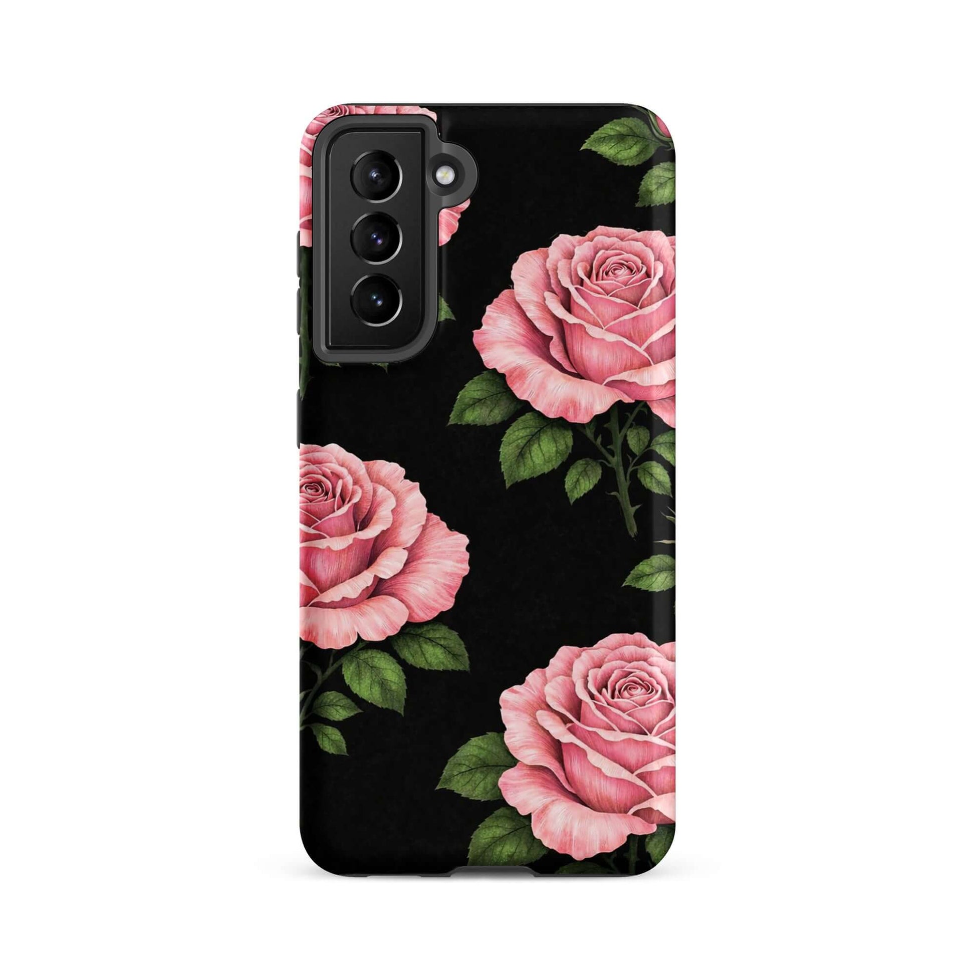 Phone Case for Samsung Galaxy with pink rose garden design on black background