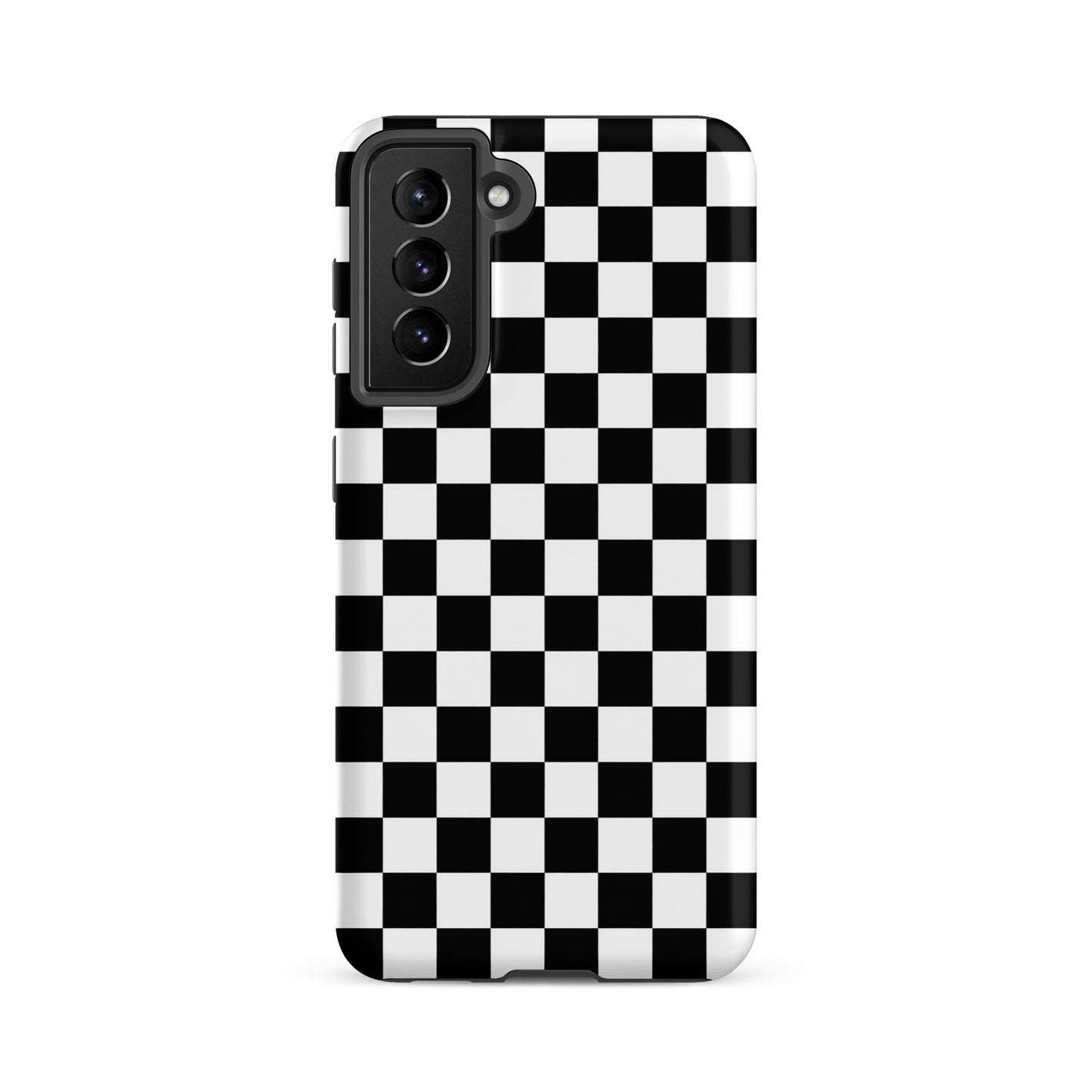 Phone Case for Samsung Galaxy with bold black-and-white checkered pattern, tough and stylish design for added protection.