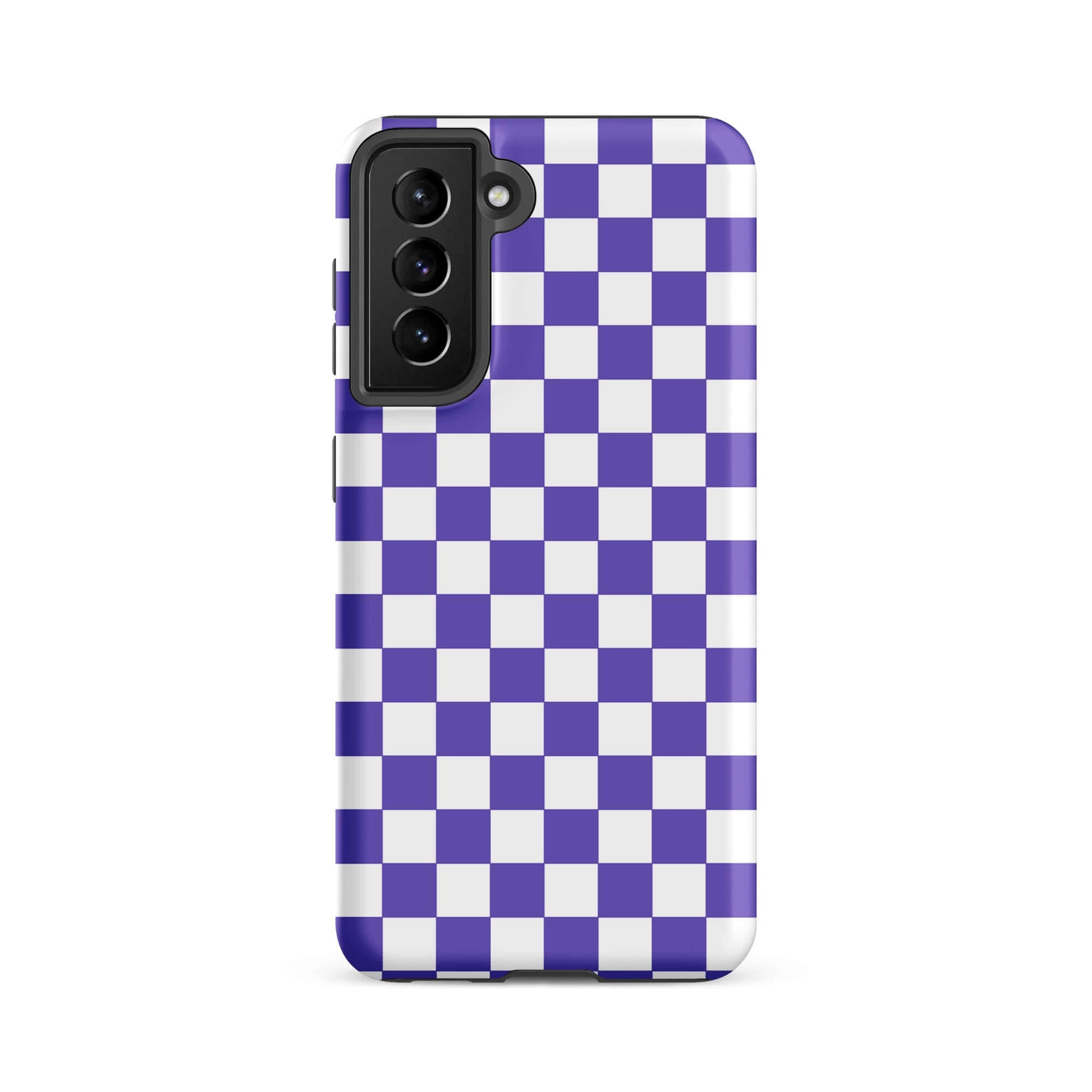 Phone Case for Samsung Galaxy with purple and white checkered pattern, stylish design adds fun and personality to your device.