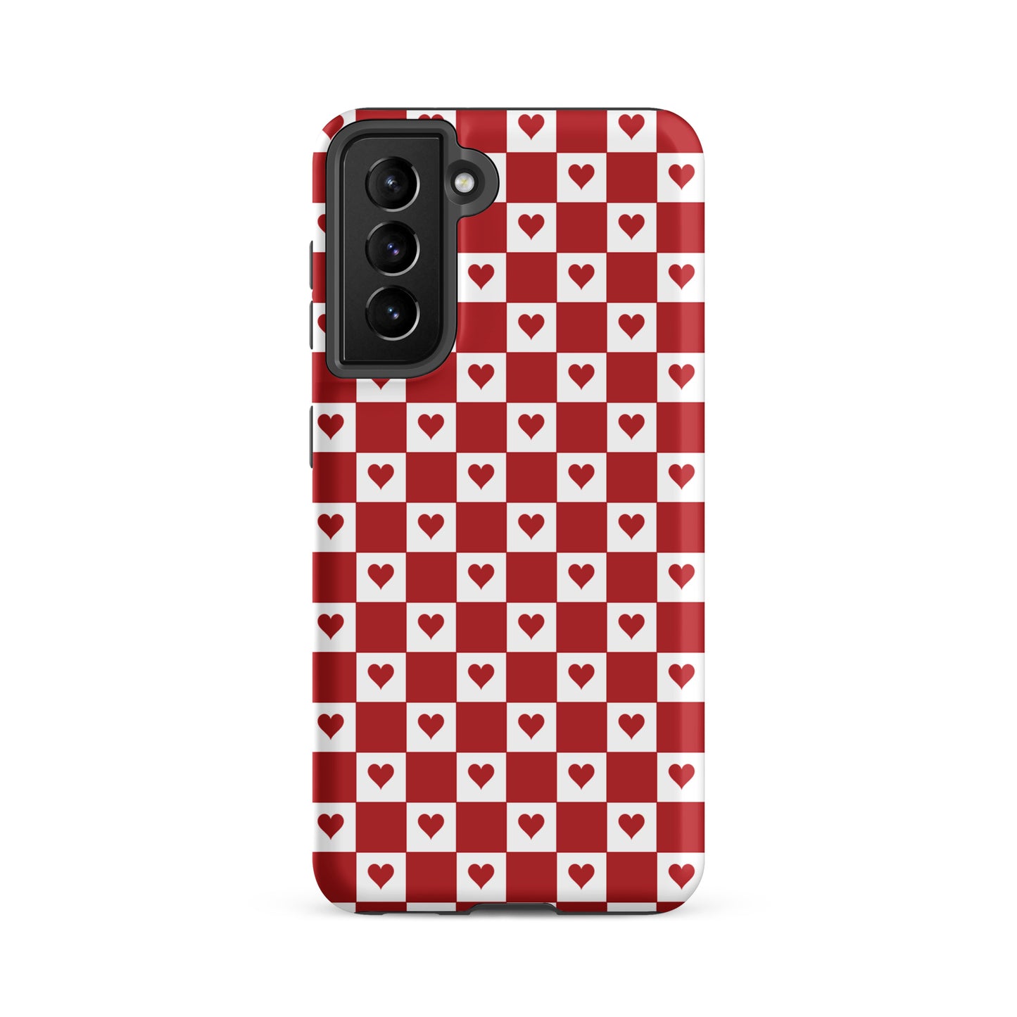 Phone Case for Samsung Galaxy with cute red heart checkered design