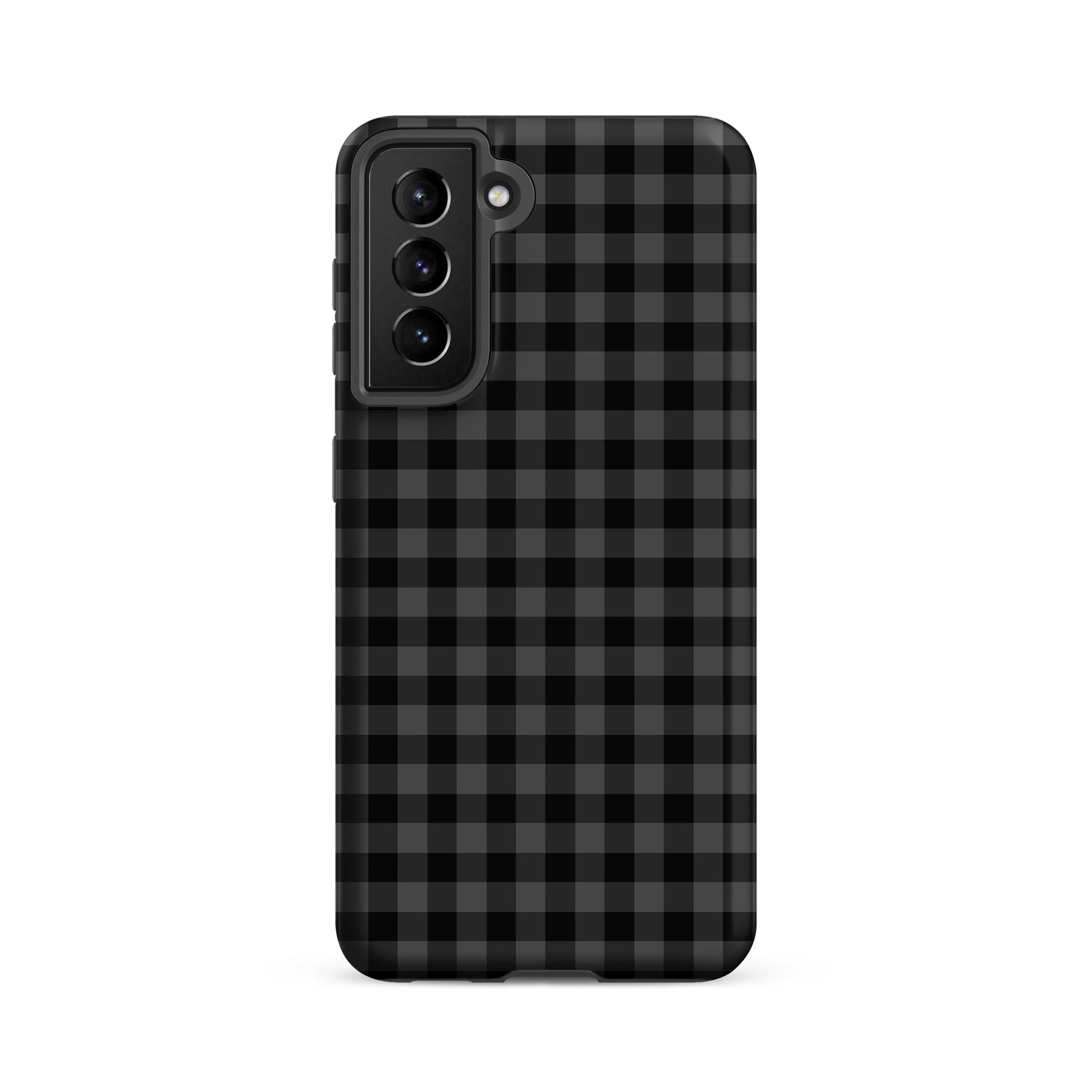 Phone Case for Samsung Galaxy with black-and-charcoal gingham pattern, combines style and protection for your device.