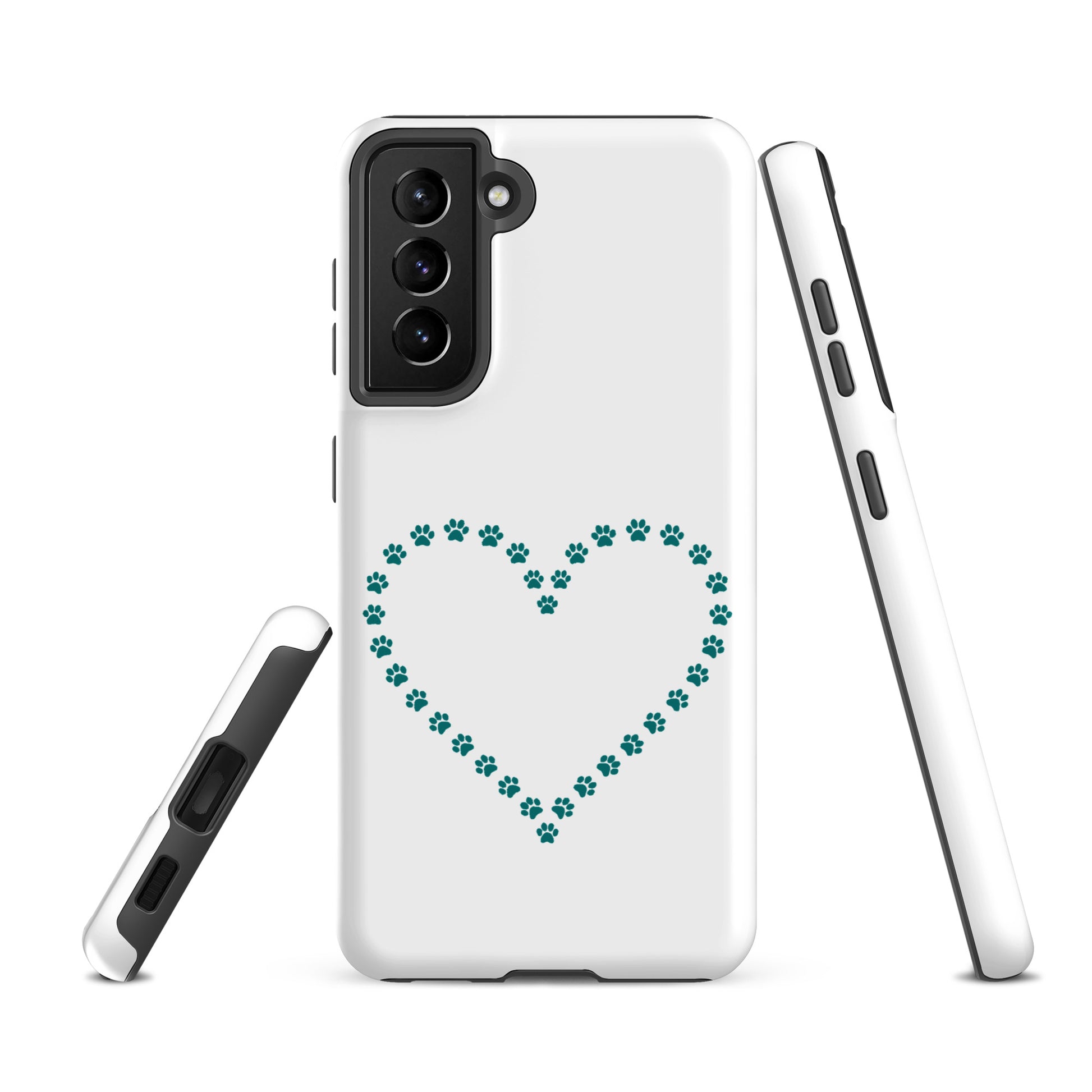 Phone Case for Samsung Galaxy with paw print heart design for pet lovers, ideal for cat and dog owners seeking protection and style.