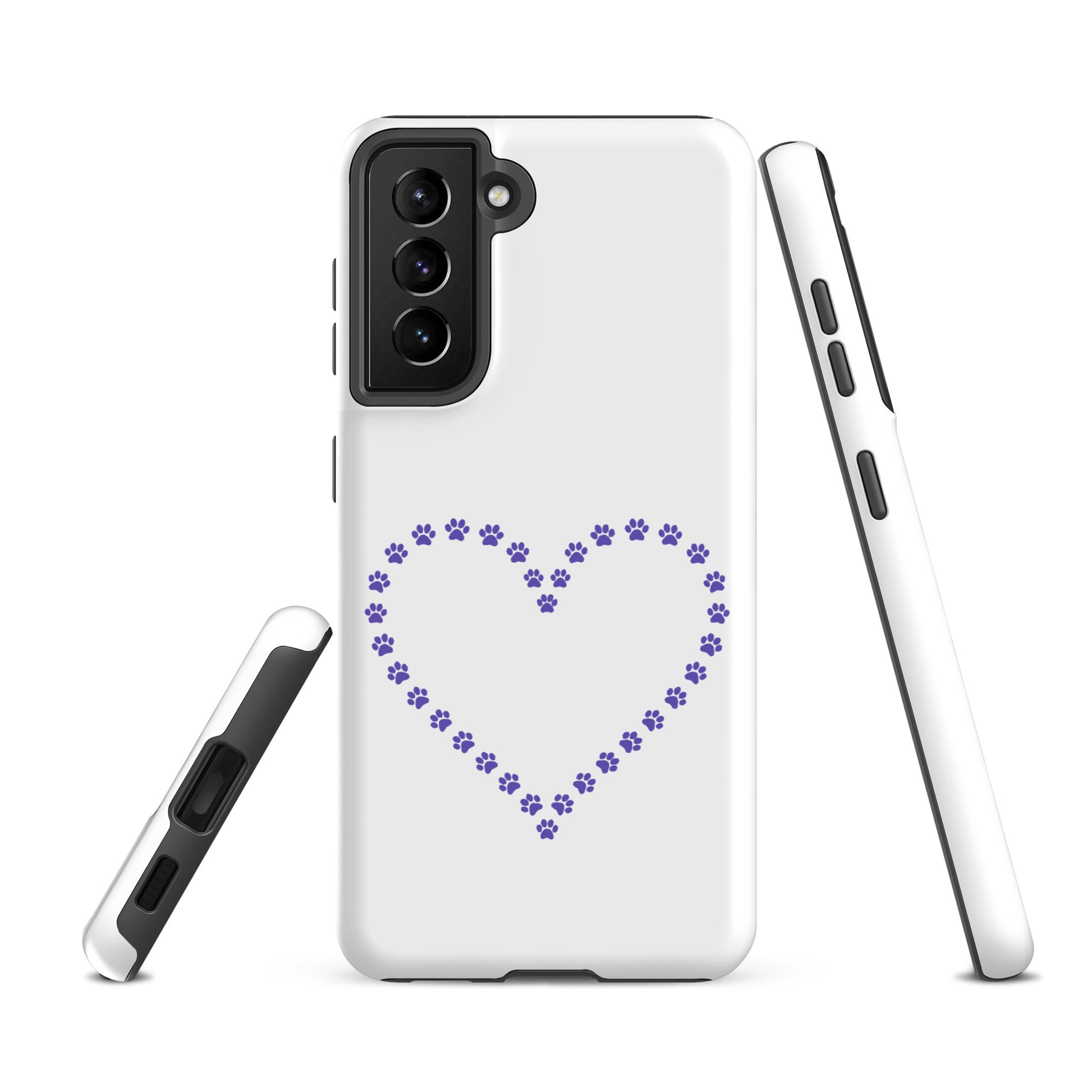 Phone Case for Samsung Galaxy with paw print heart design for pet lovers, featuring durable protection and playful charm.