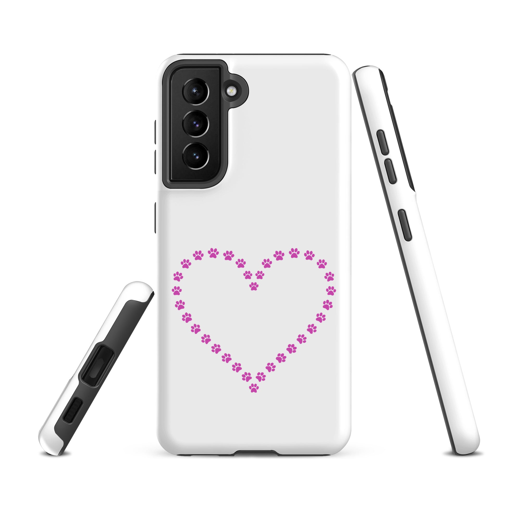 Phone Case for Samsung Galaxy with pink paw print heart design, perfect for pet lovers and animal design enthusiasts.