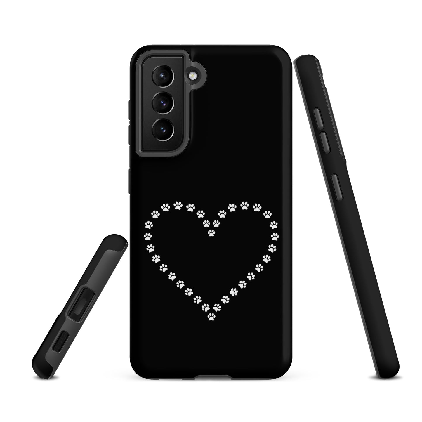 Phone Case for Samsung Galaxy with paw print heart design in black and white for pet lovers.