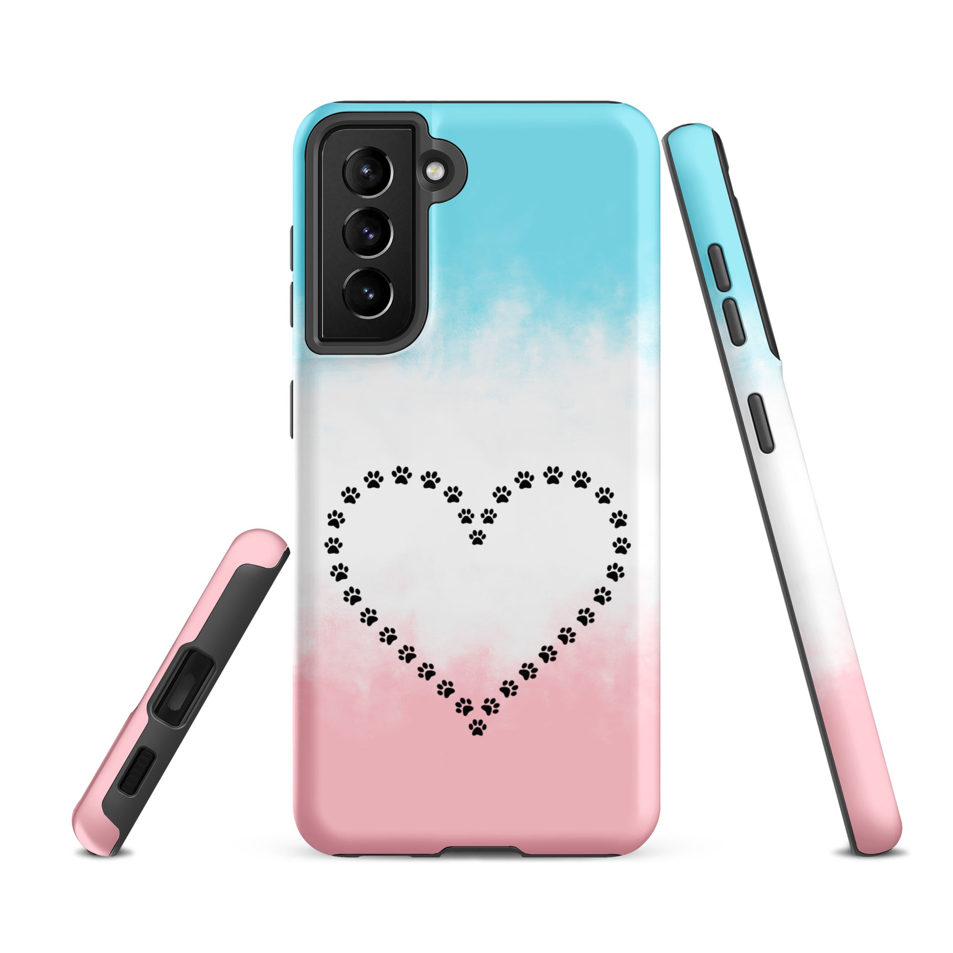 Phone Case for Samsung Galaxy with heart design made of paw prints for pet lovers.