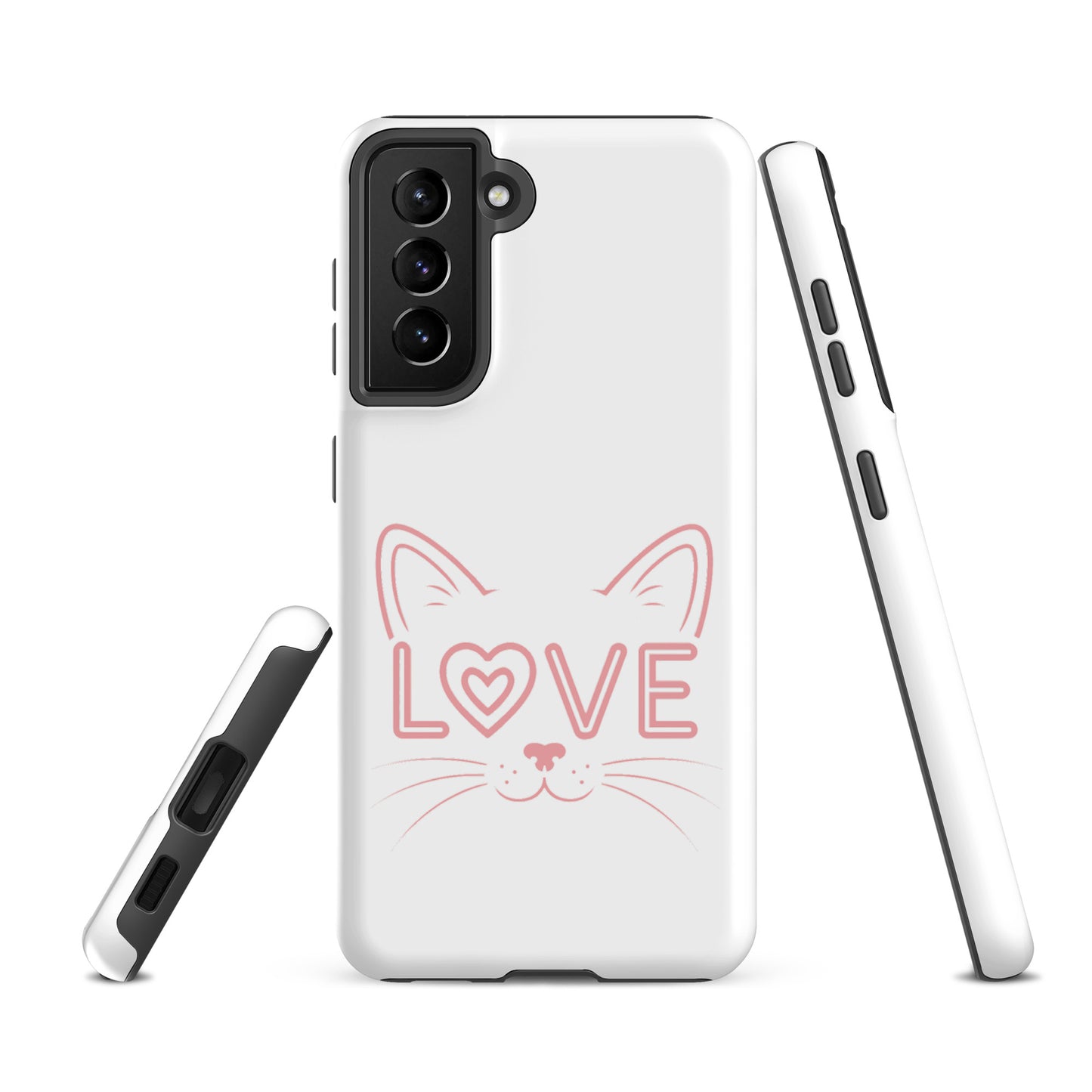 Cat Love phone case for Samsung Galaxy with minimalist cat face and love design.