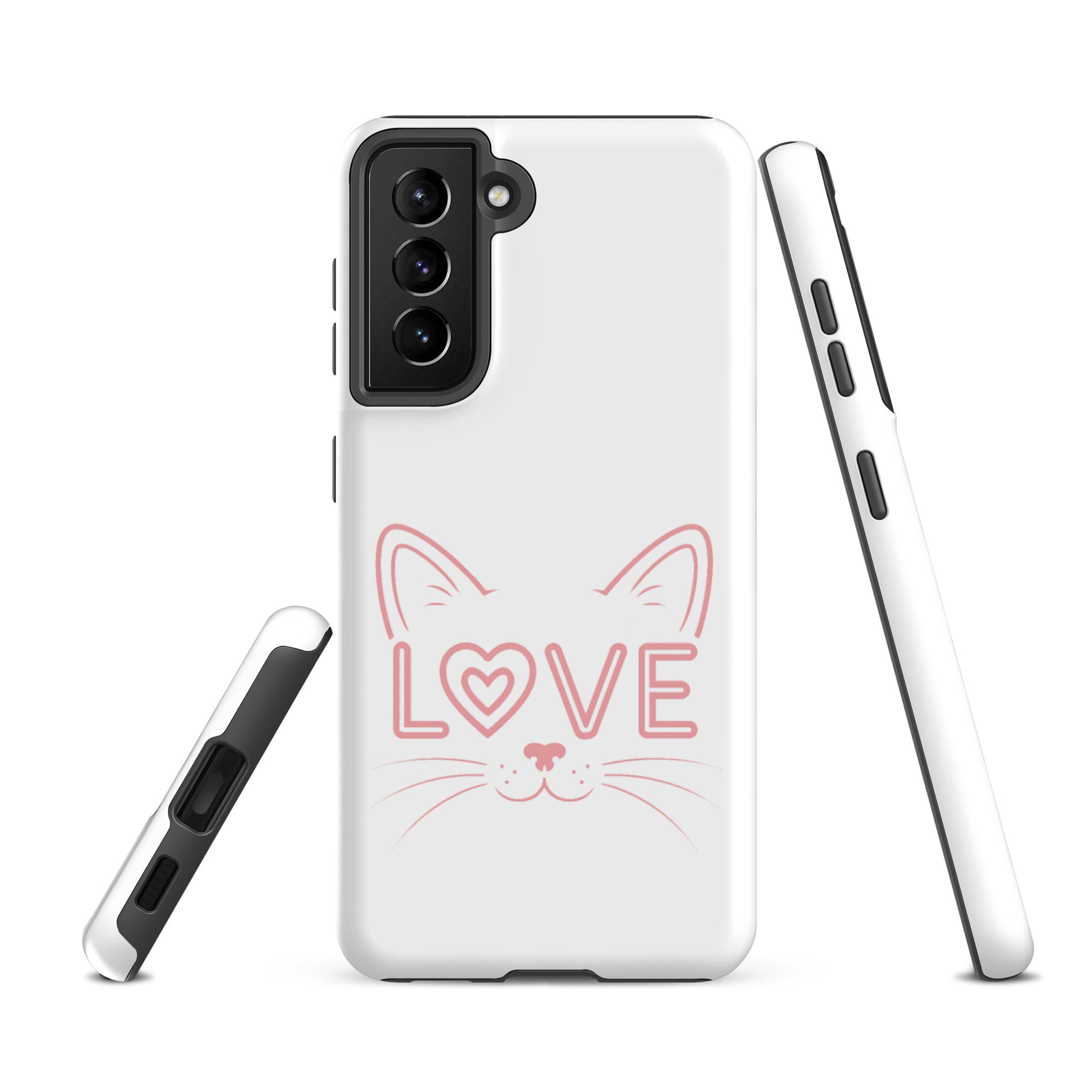 Cat Love phone case for Samsung Galaxy with minimalist cat face and love design.