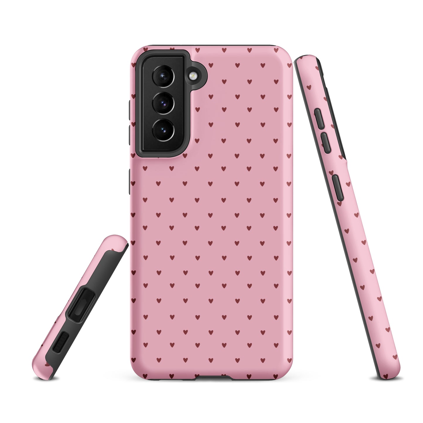 Phone Case for Samsung Galaxy with heart-dot pattern, playful polka-dot design, pink background, protective and stylish.