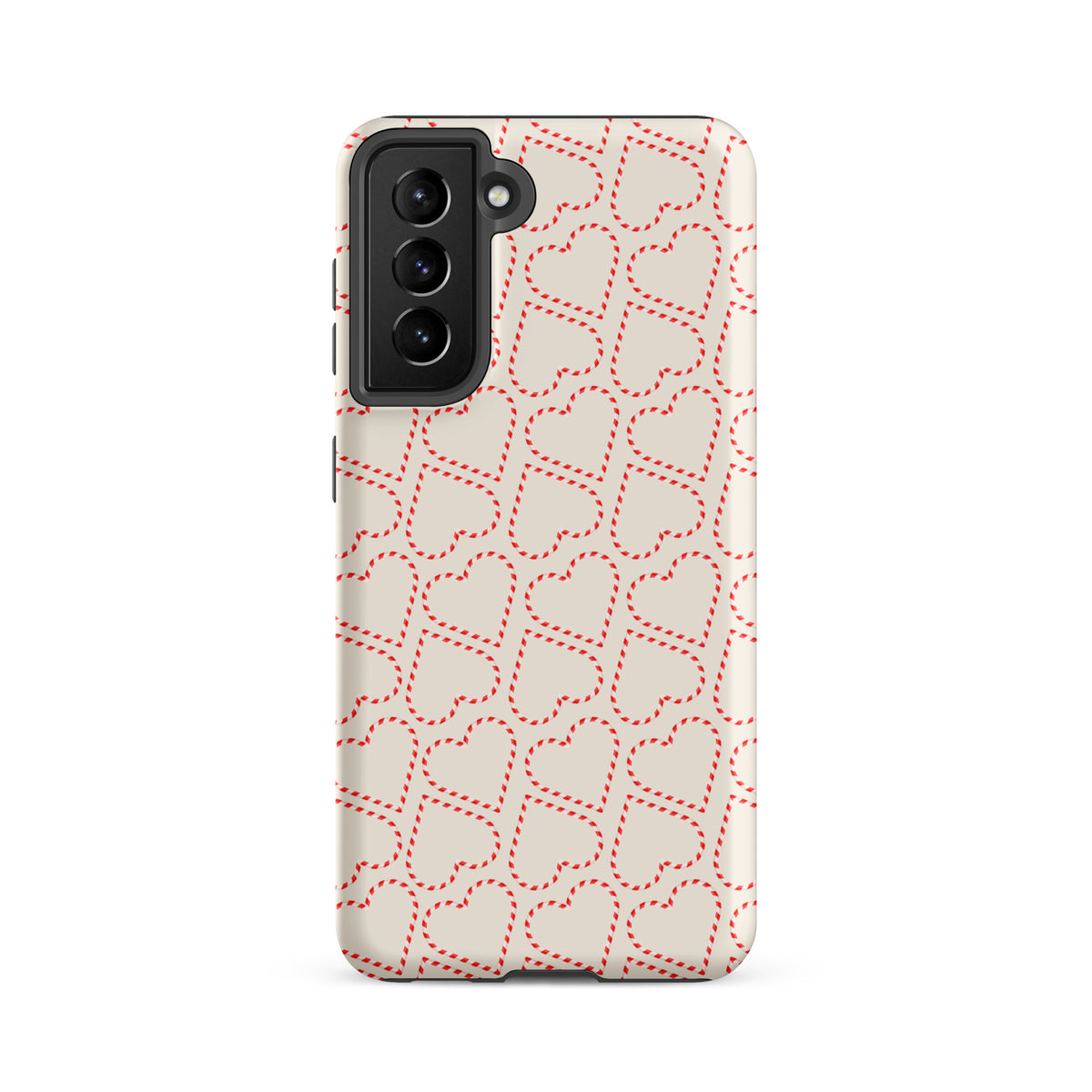Phone Case for Samsung Galaxy with holiday candy cane heart pattern in red and white, festive design for Christmas and winter celebrations.