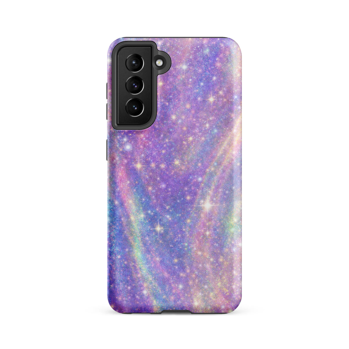 Phone Case for Samsung Galaxy with cosmic dream swirl design in pastel purples, pinks, blues, and golden sparkles.