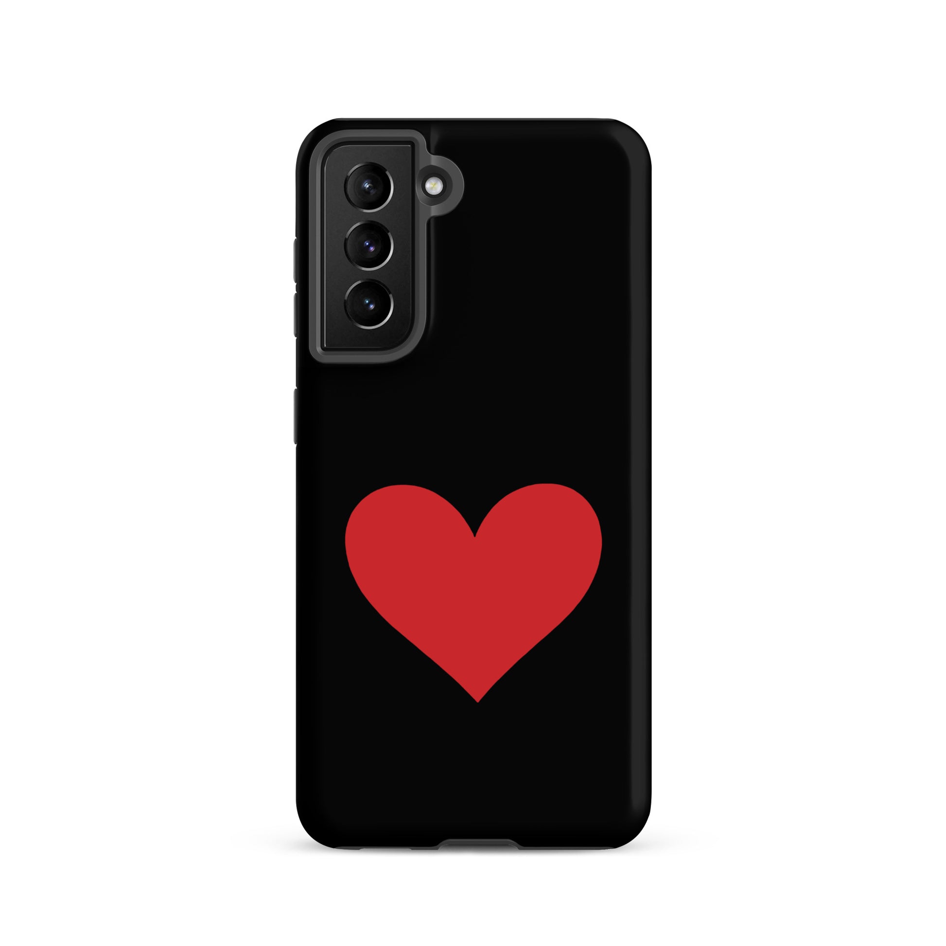 Phone Case for Samsung Galaxy in black with a red heart graphic design.