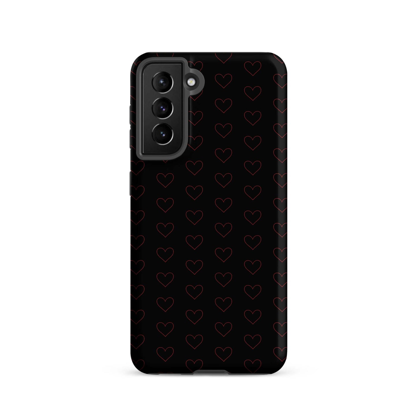 Phone Case for Samsung Galaxy with a crimson heart pattern on a sleek black background.
