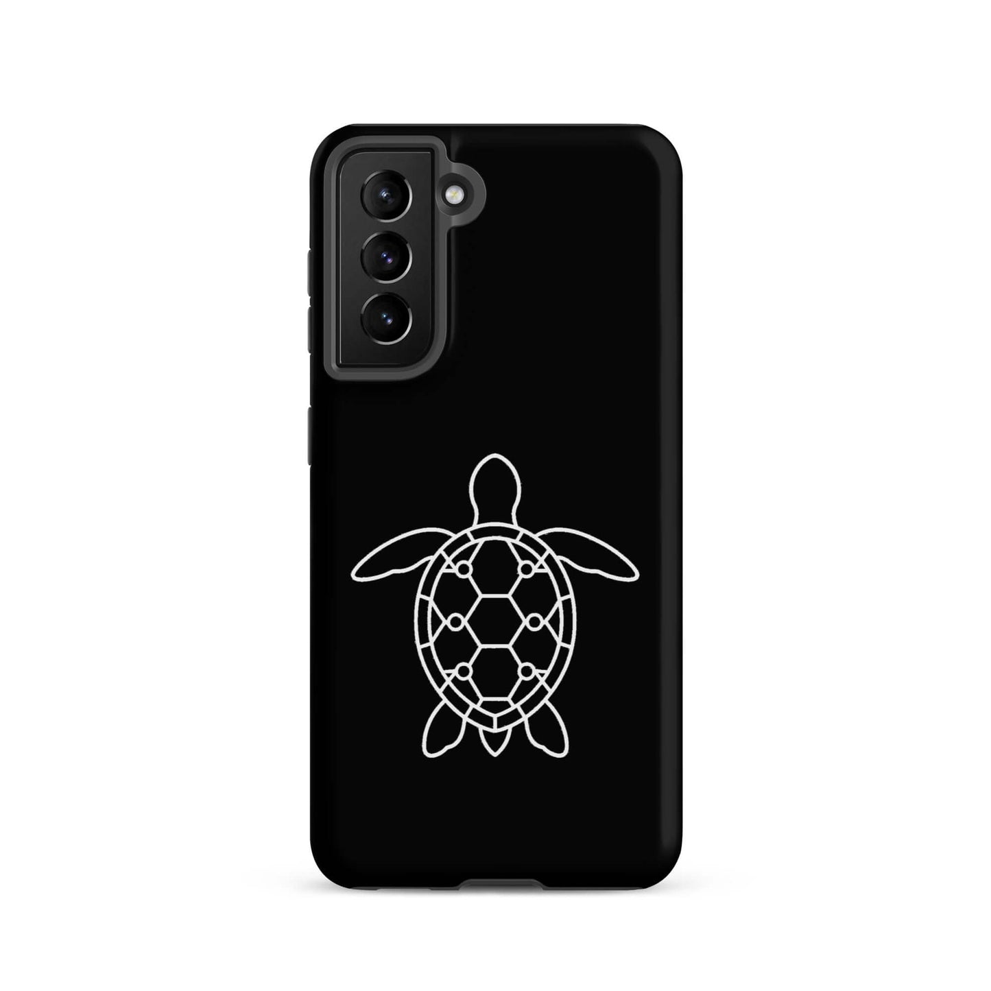 Phone case for Samsung Galaxy featuring a minimalist sea turtle silhouette in geometric pattern.